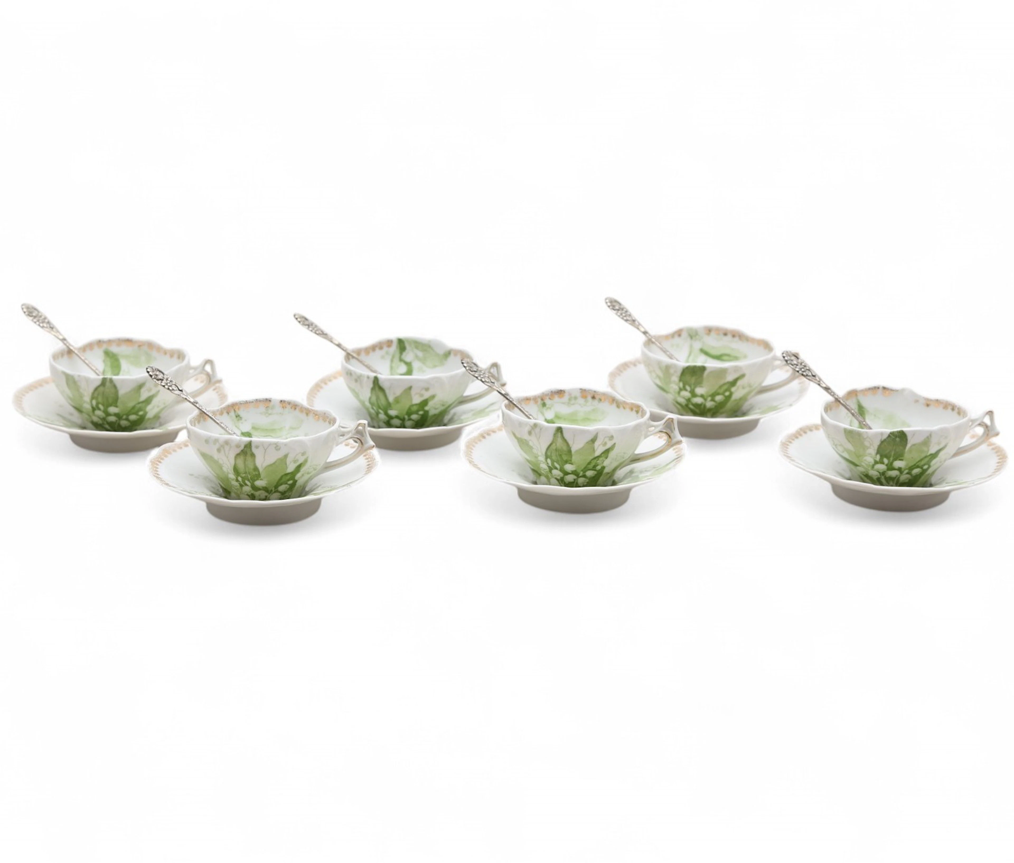 Set of six coffee cups with their saucers in probably Austrian porcelain