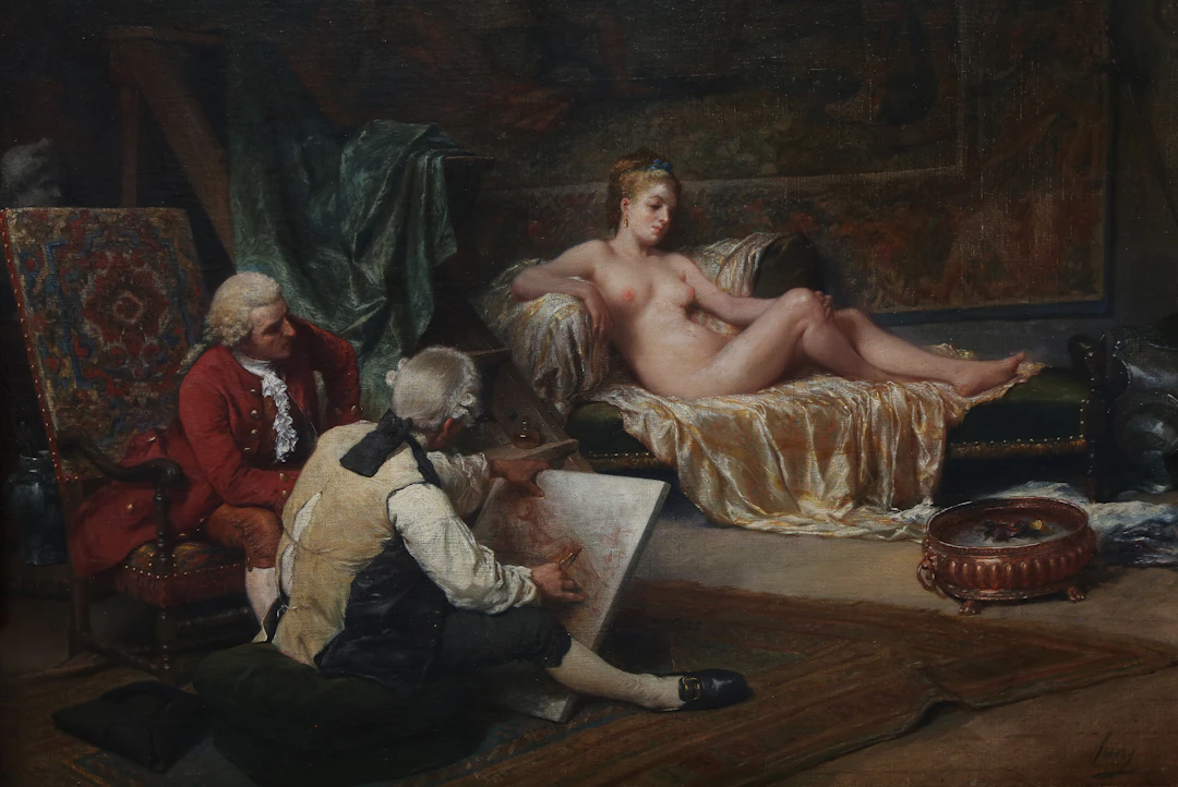 FRANCISCO SANS I CABOT. A painter's studio with the model.