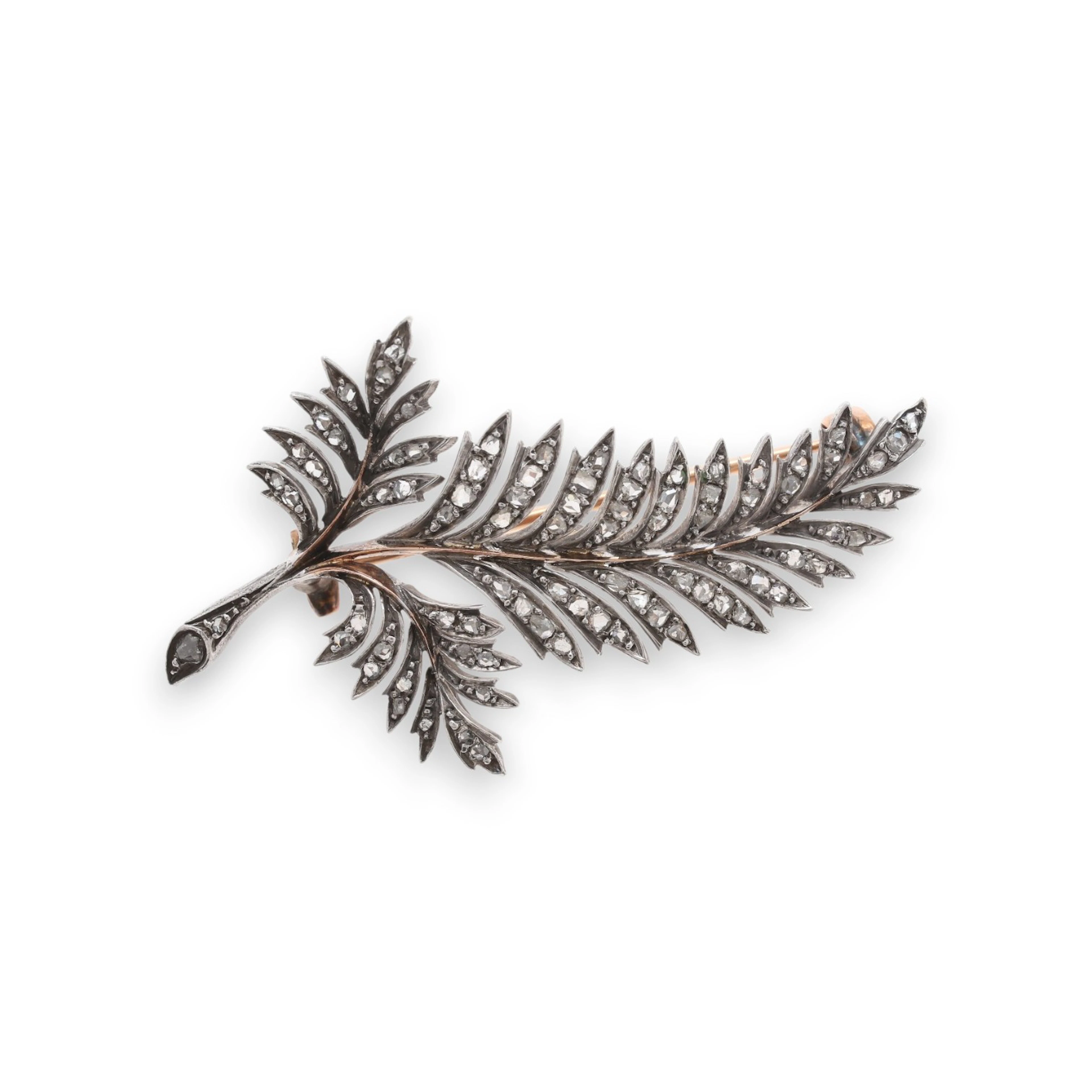 French leaf-shaped brooch with diamonds, late 19th Century.