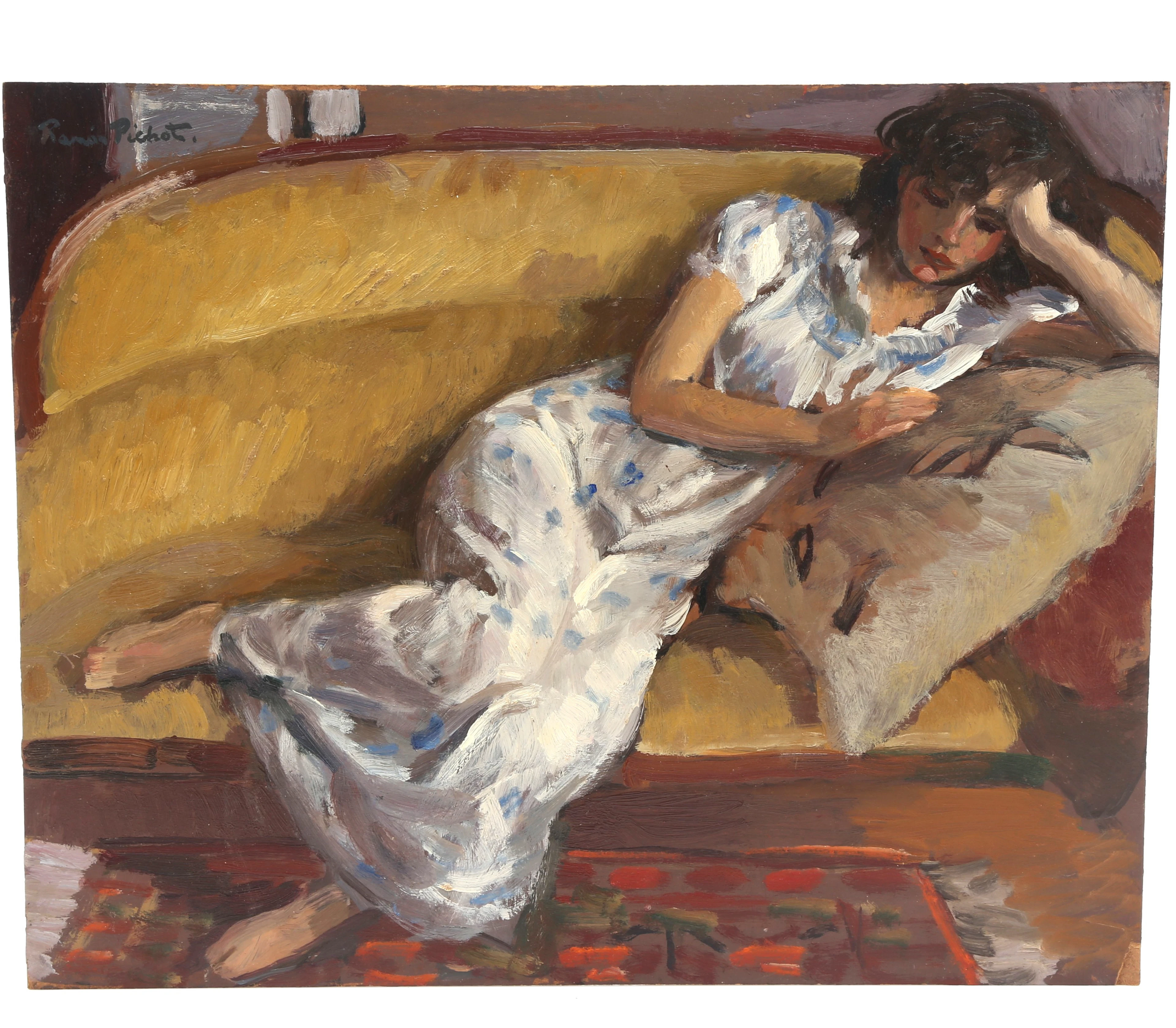 RAMÓN PICHOT GIRONÉS. Girl on a sofa.