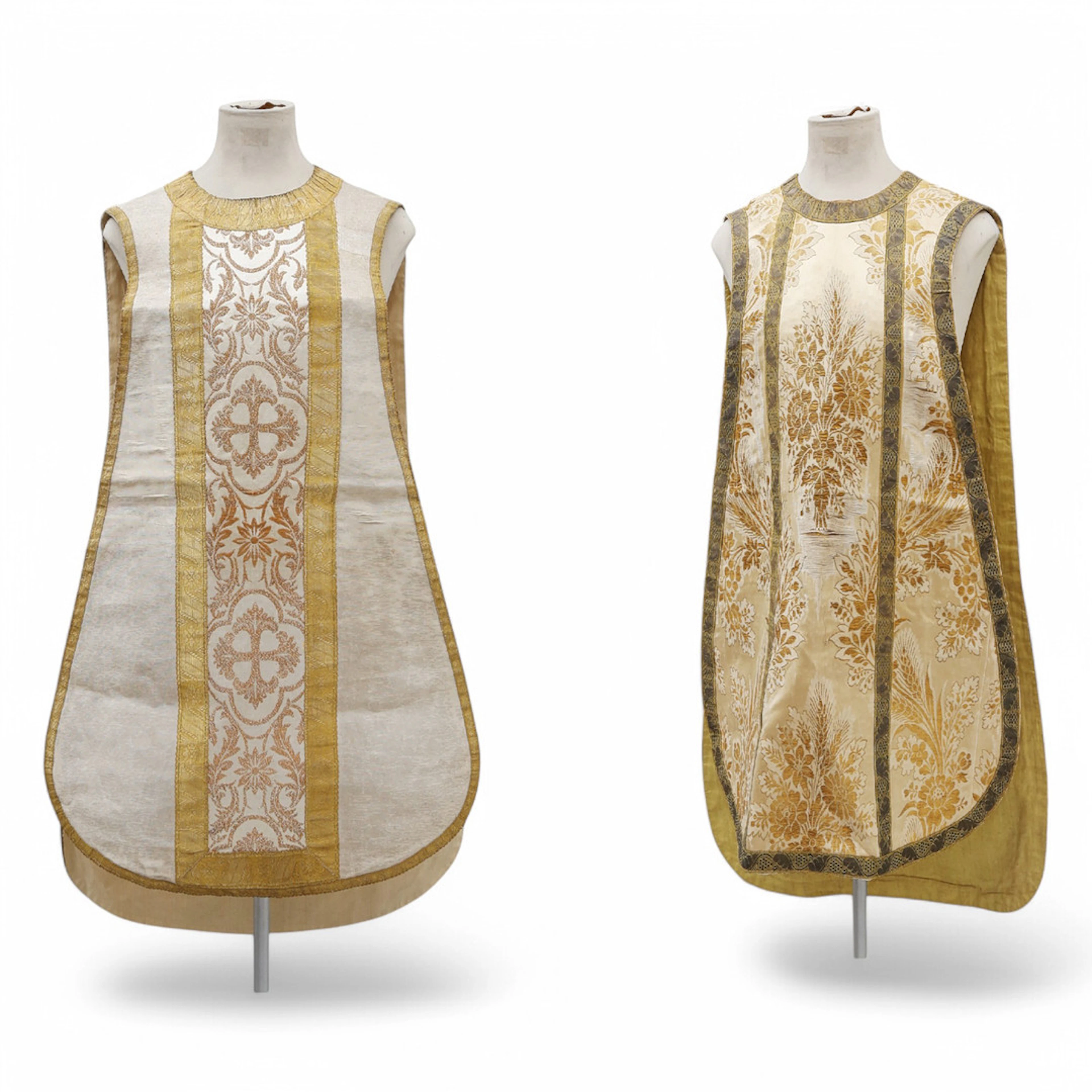 Two chasubles in brocaded silk, early decades of the 20th Century.