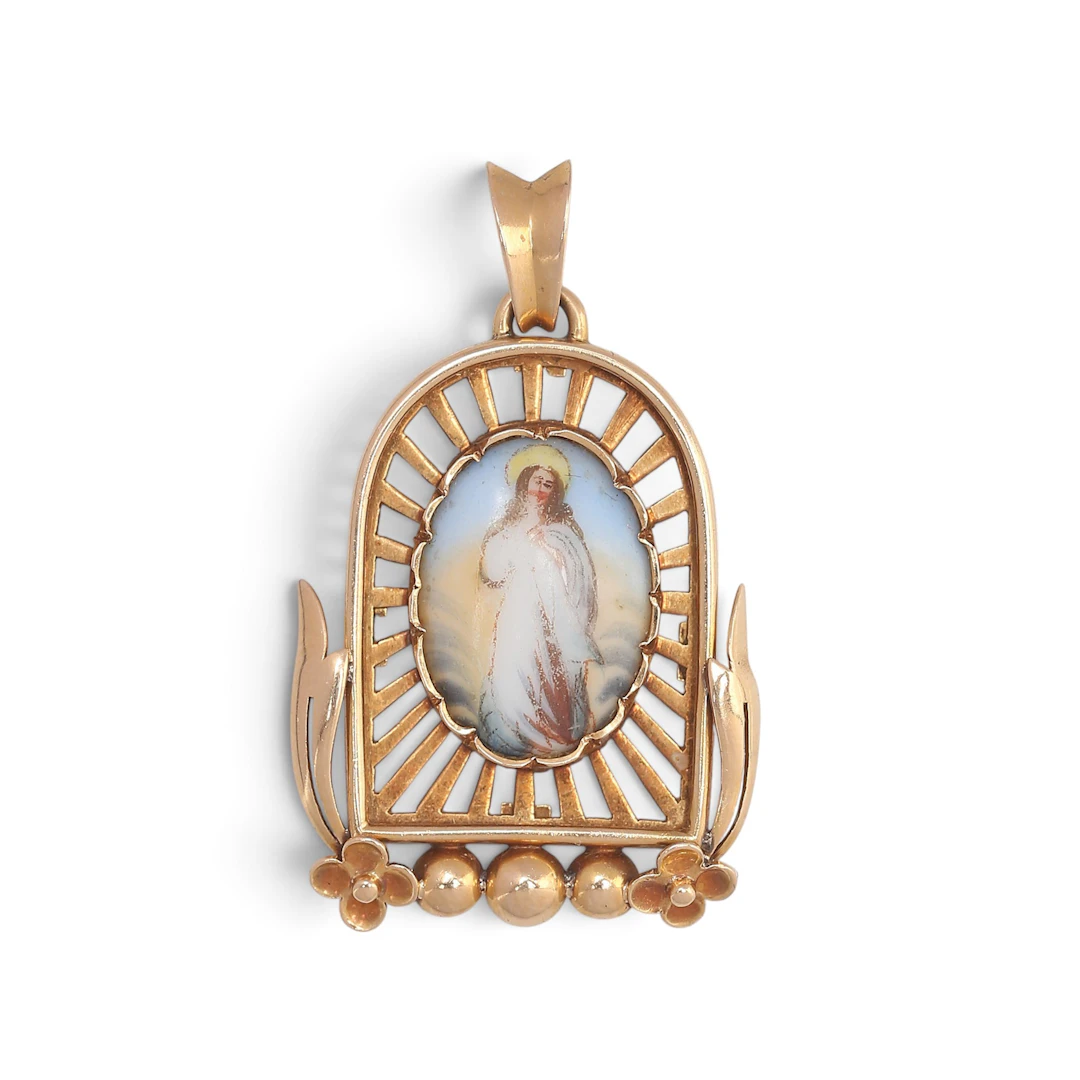 Devotional medal in enamel, mid 20th Century.
