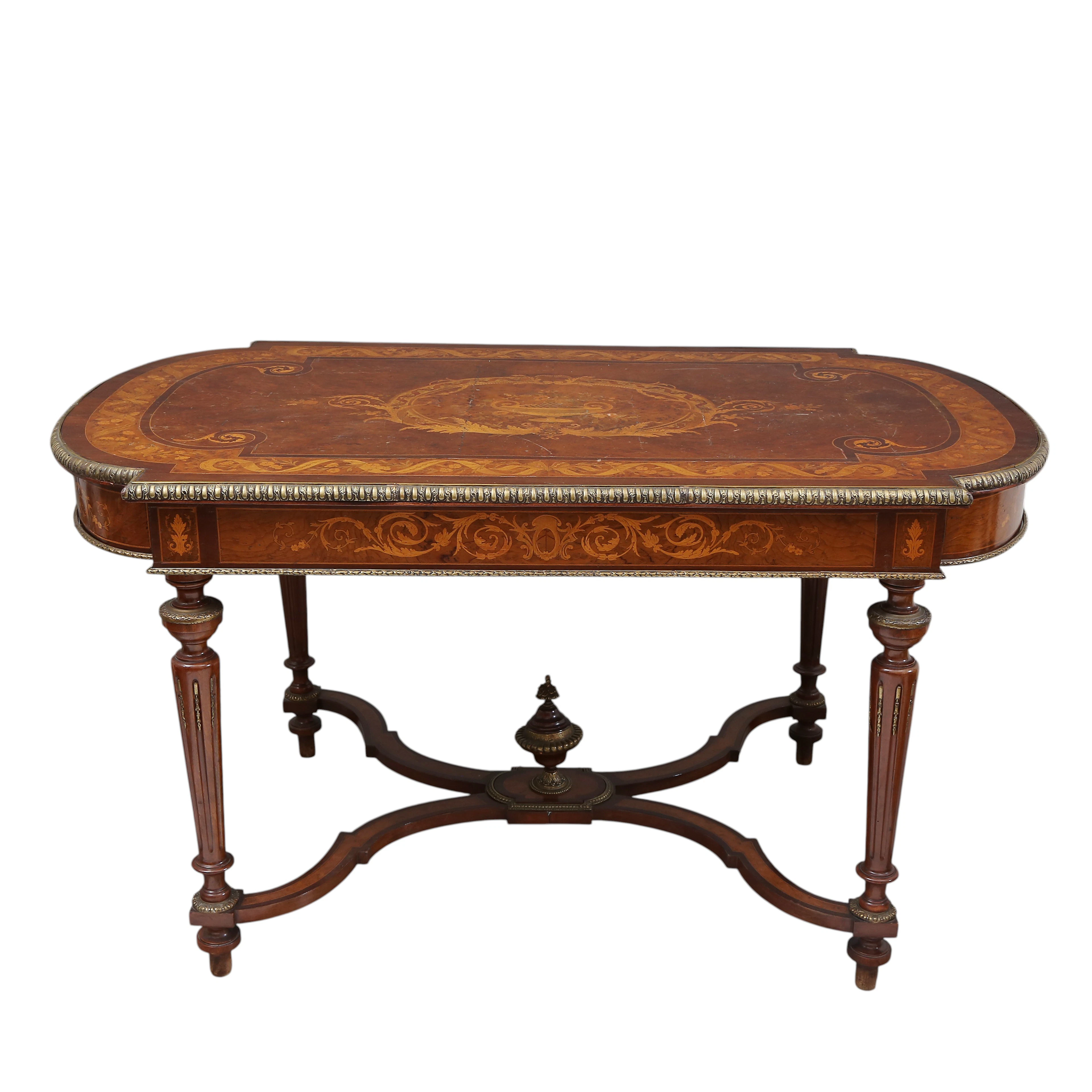 French Napoleon III fruitwood marquetry coffee table, late 19th century.