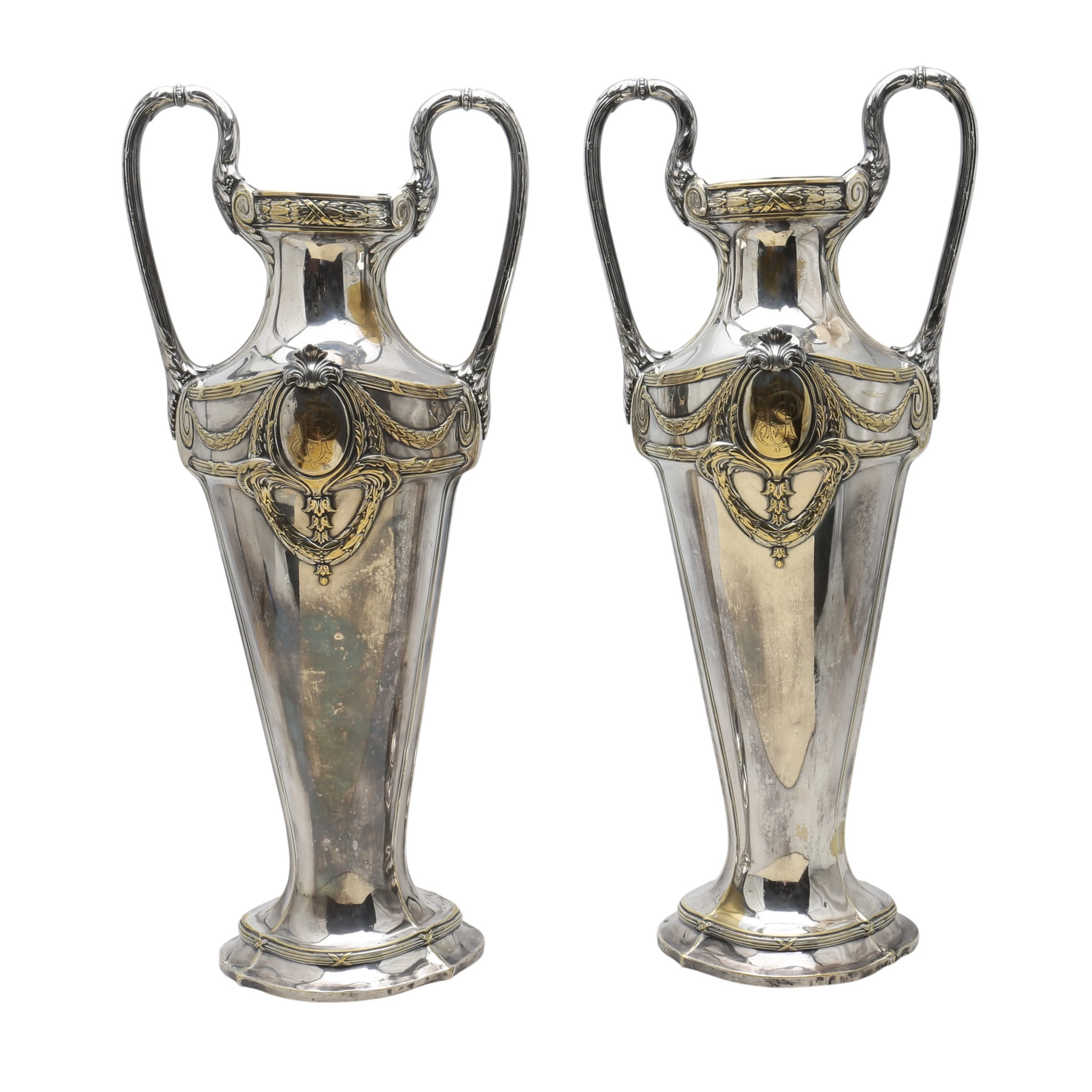 Pair of Belle Époque vases in silver metal from WMF, from the beginning