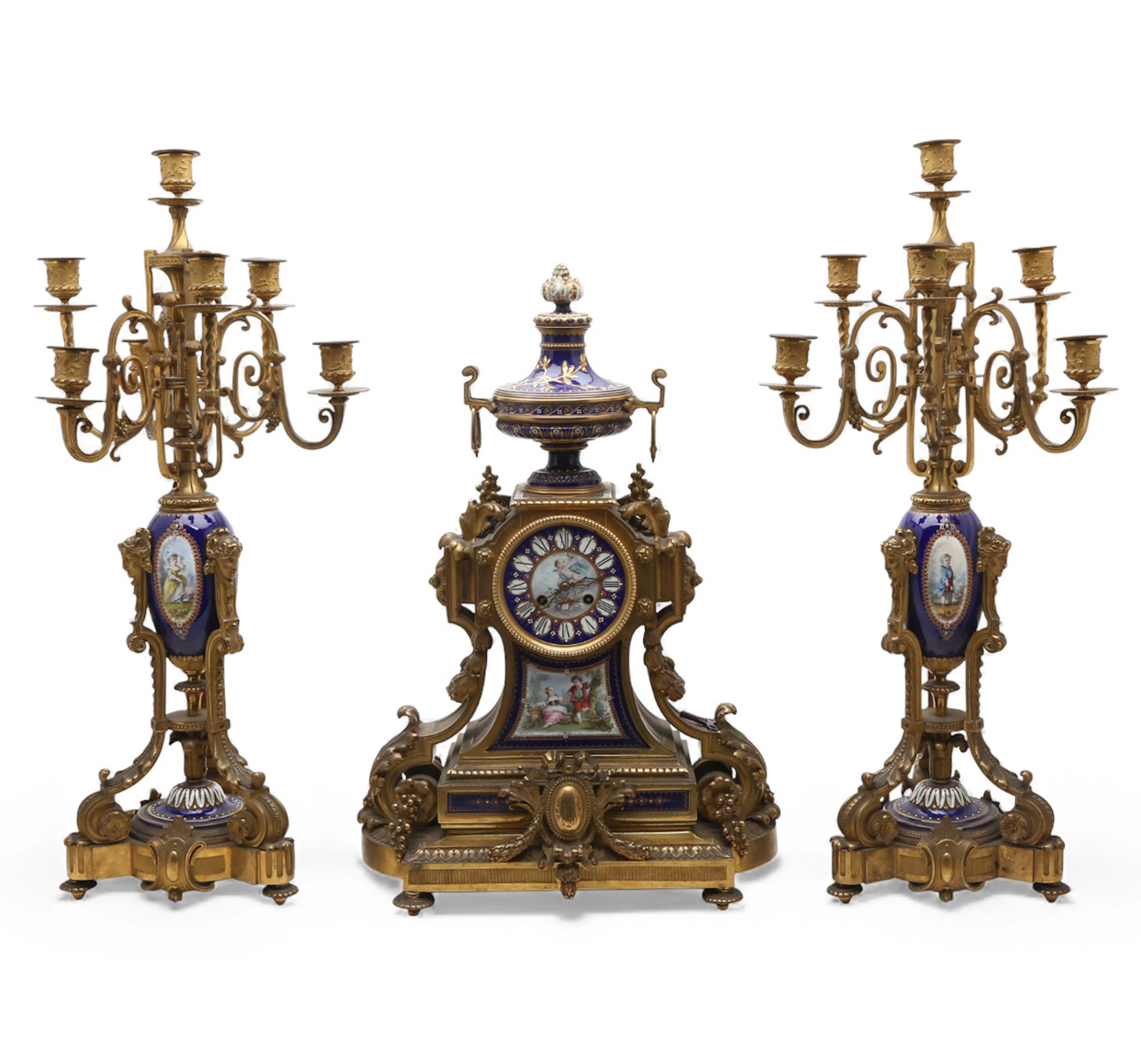 apoleon III ornament in gilt bronze and “bleu du roi” Sèvres-like