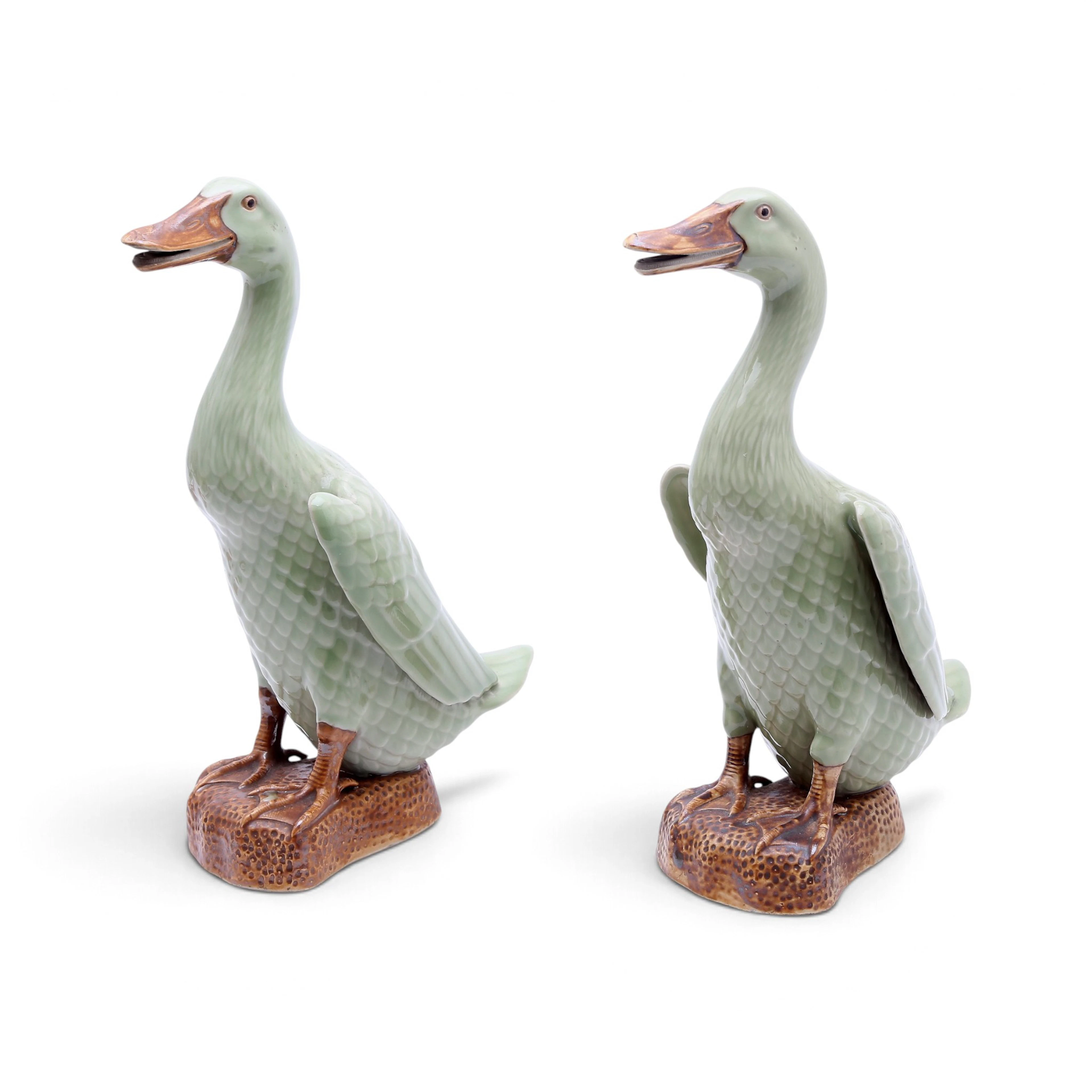 Pair of Chinese celadon porcelain ducks, second half of the 20th century.