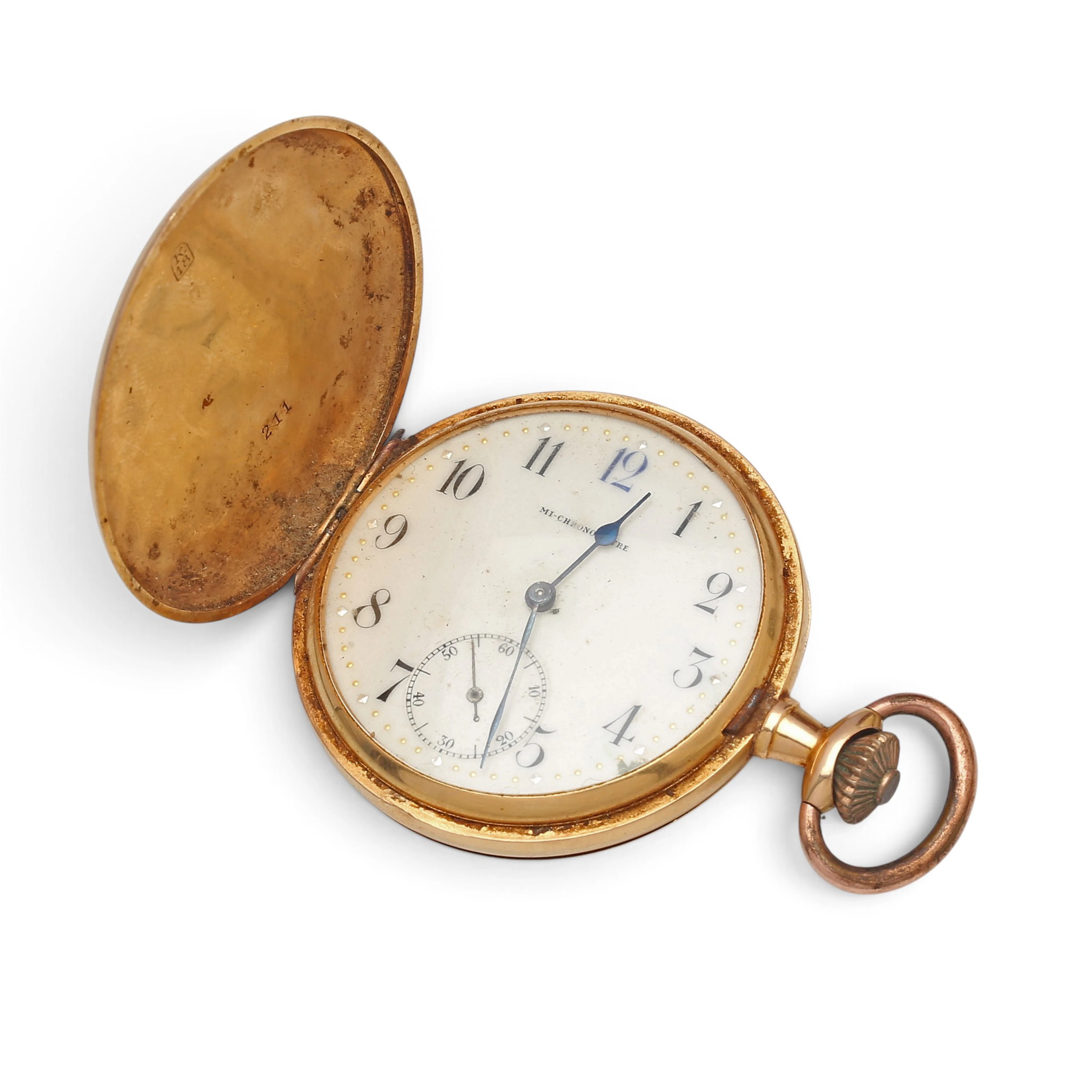 Reloj de bolsillo suizo Mi-Chronometre en oro, de principios del siglo XX.