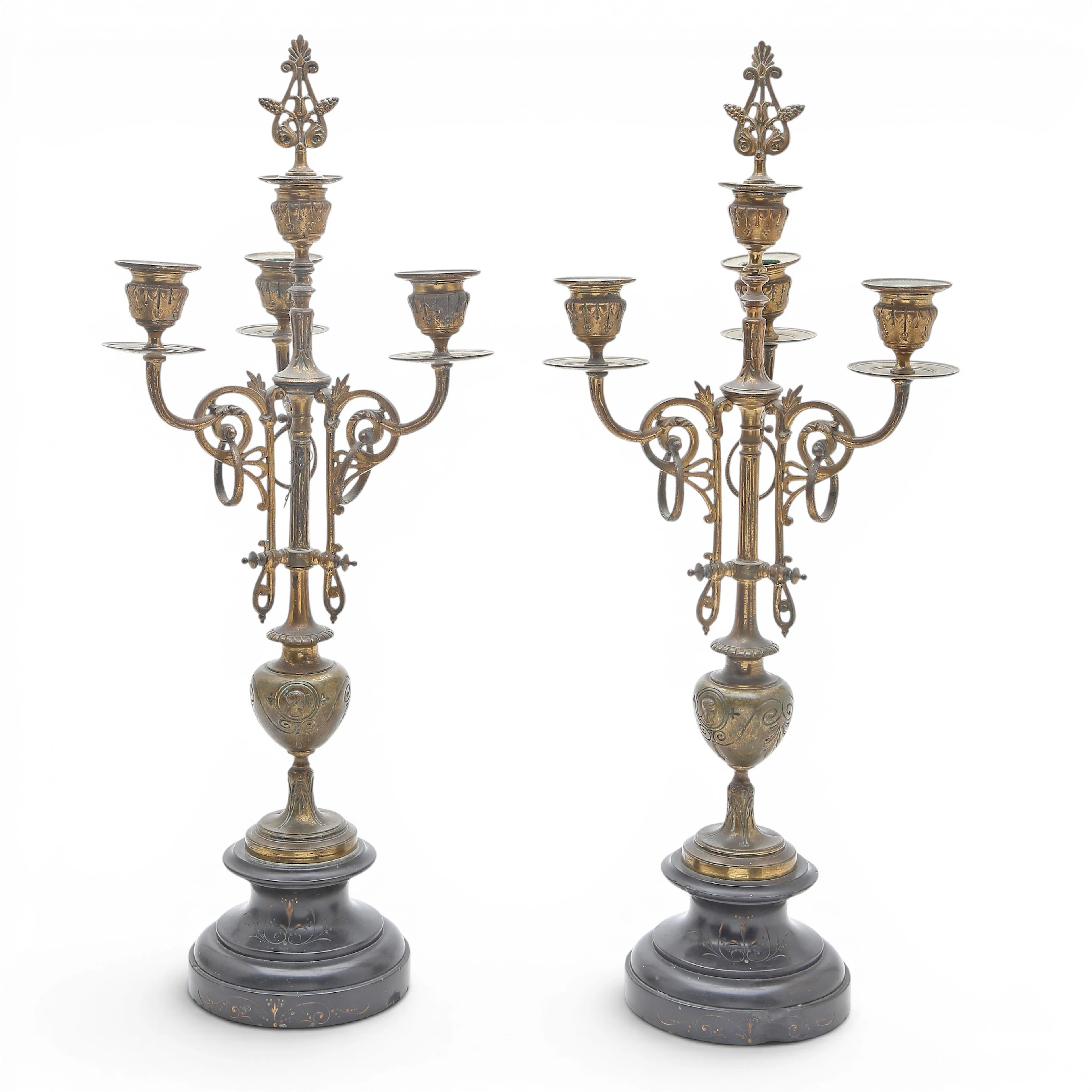 Pair of Napoleon III candelabra in gilt bronze and black marble bases