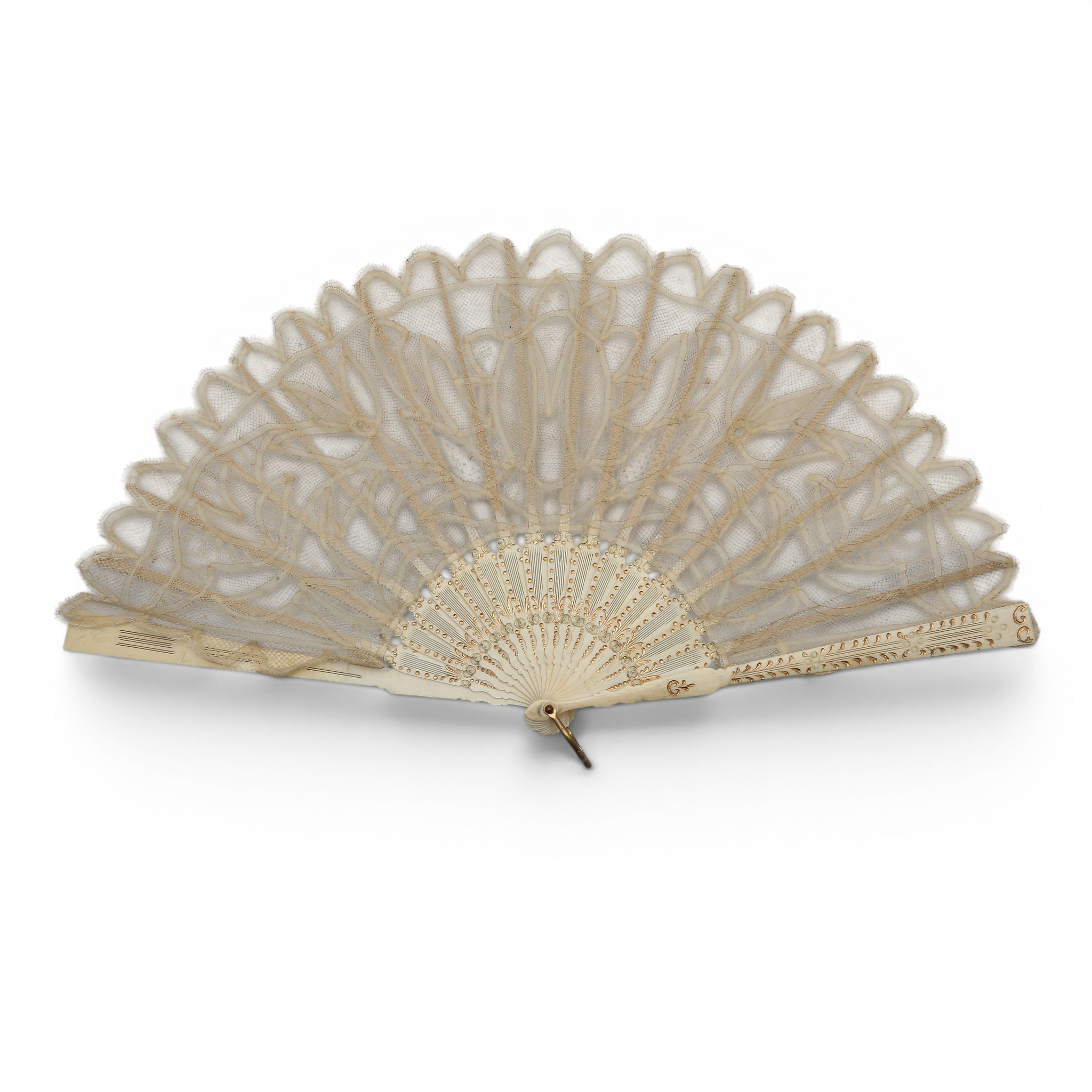 "Pericon" fan, folding fan in bone, and fan in bone and lace, late