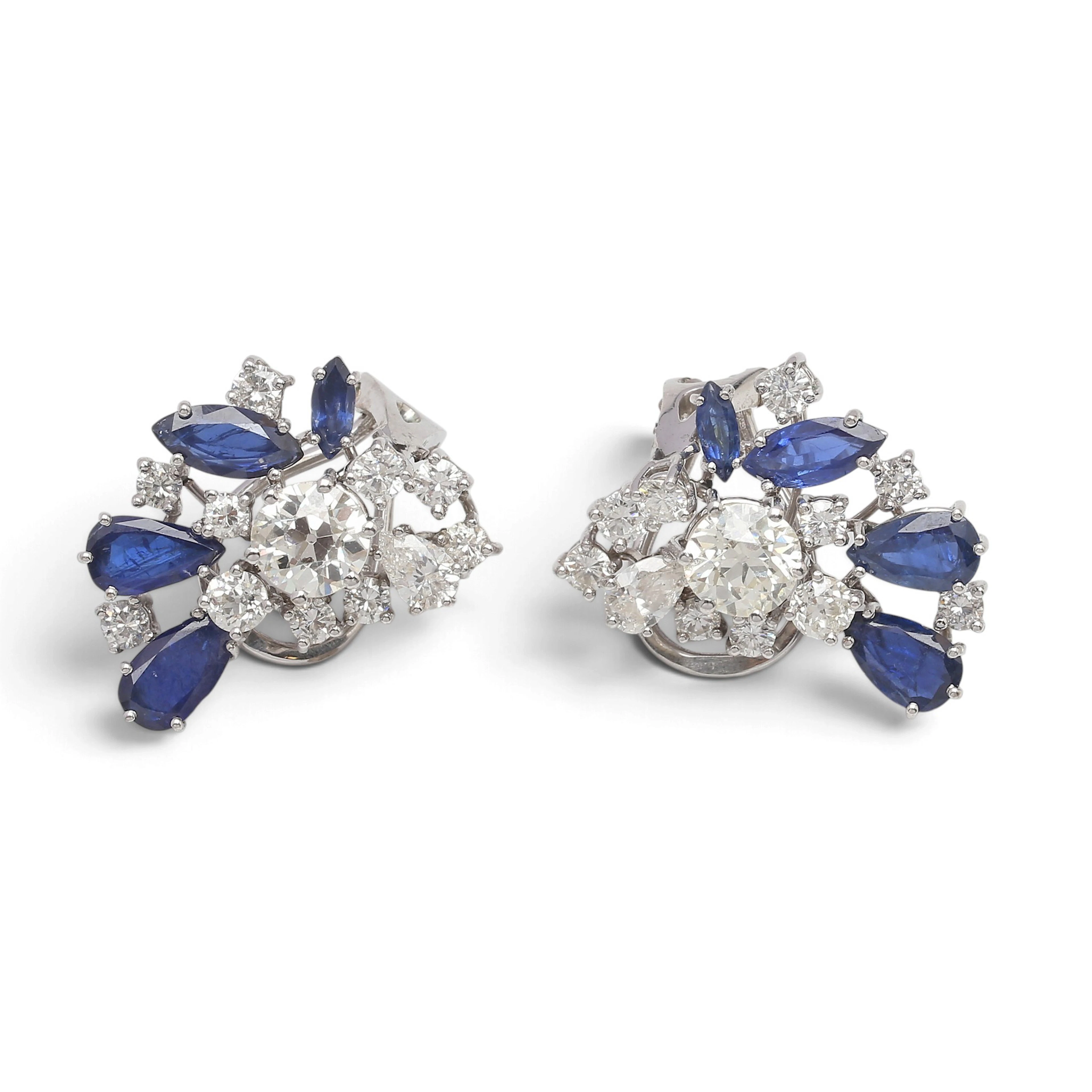 PUIG DORIA. Diamond and sapphire earrings.