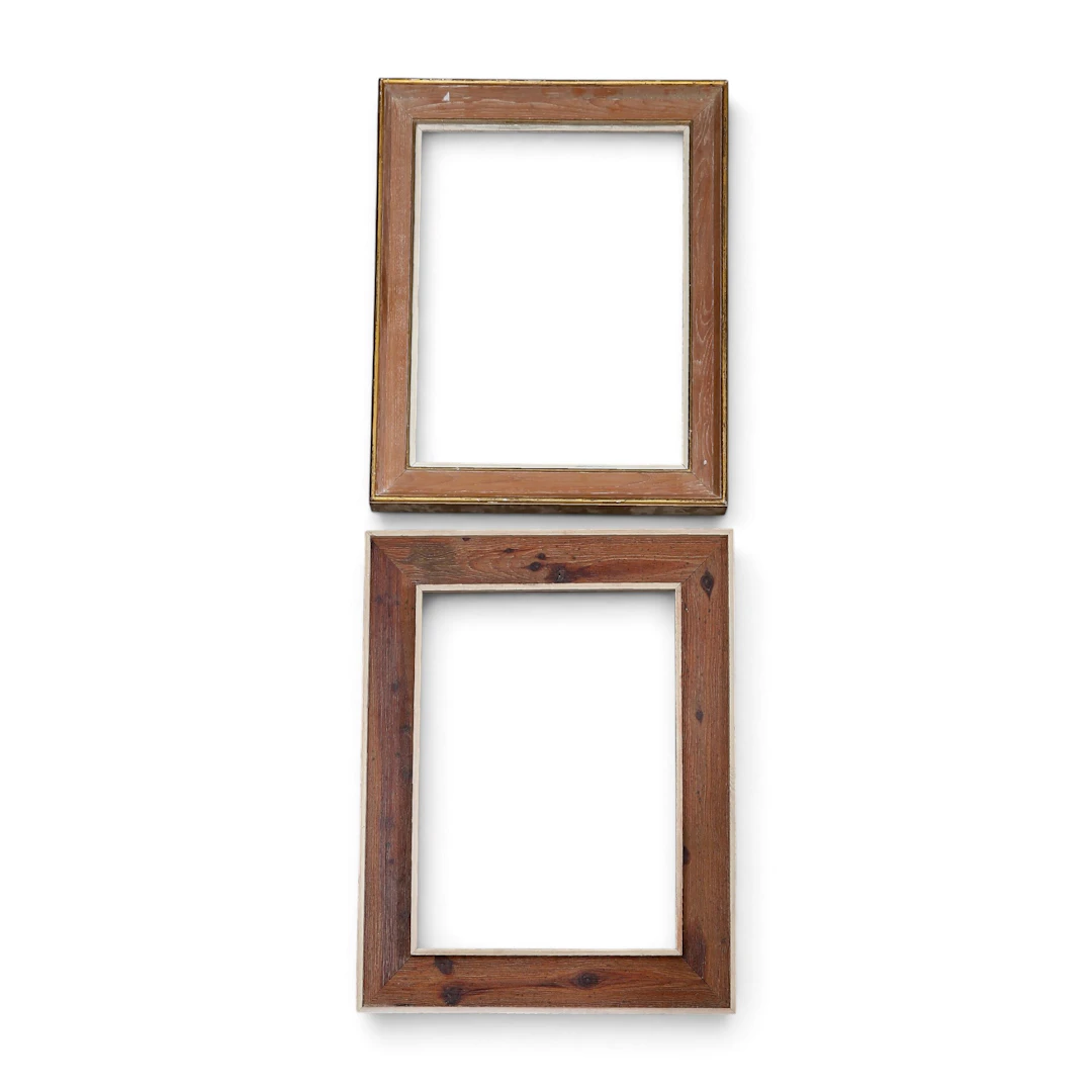 Two frames in patinated and partially gilt wood, late 20th Century.