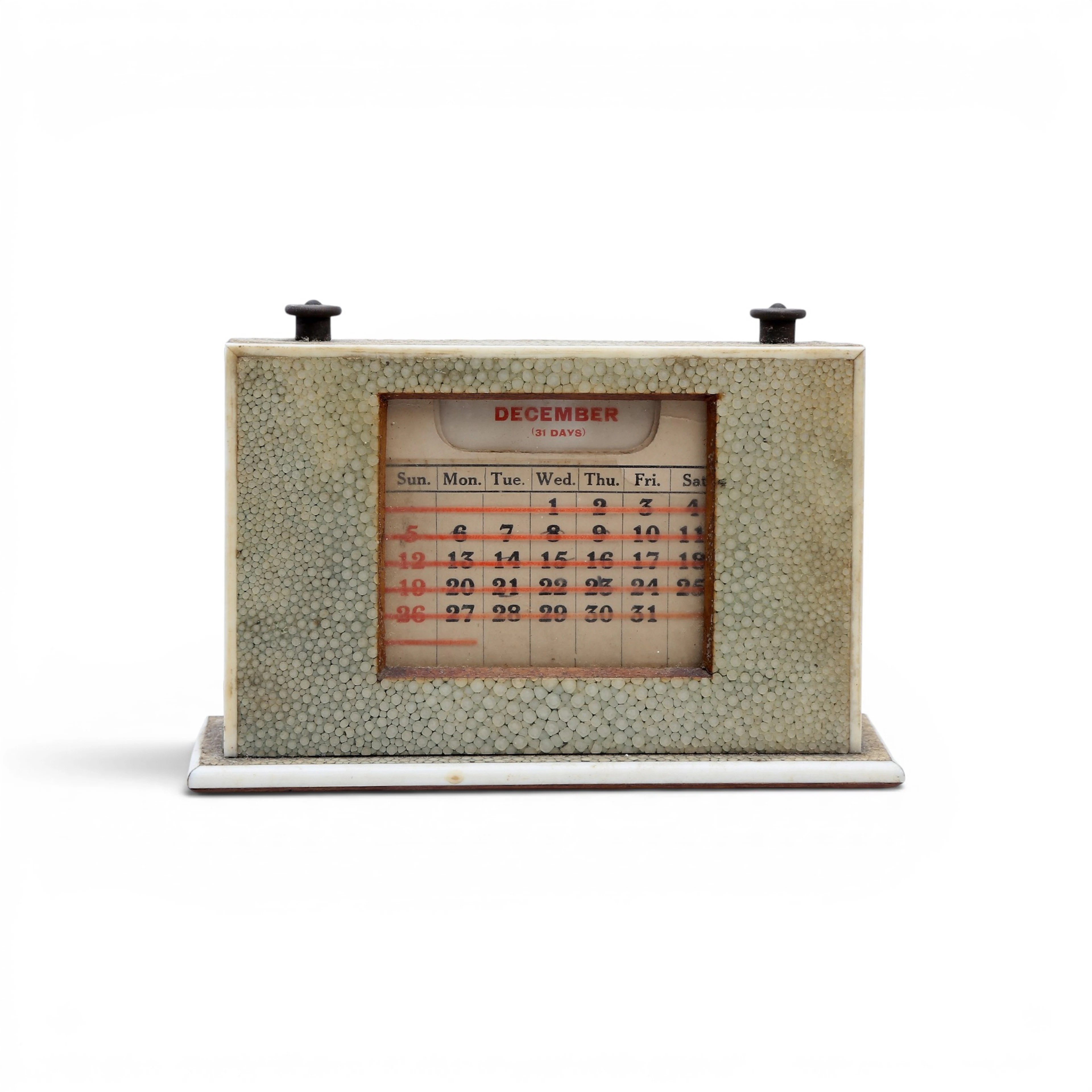 Art Deco calendar in ivorine and “shagreen”, circa 1930.