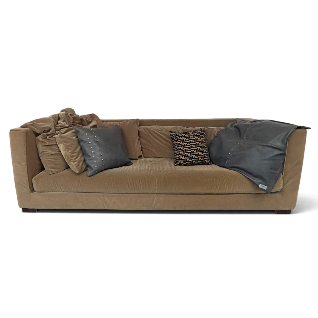 Fendi sofa upholstered in grey velvet and wood legs, early 21st century.