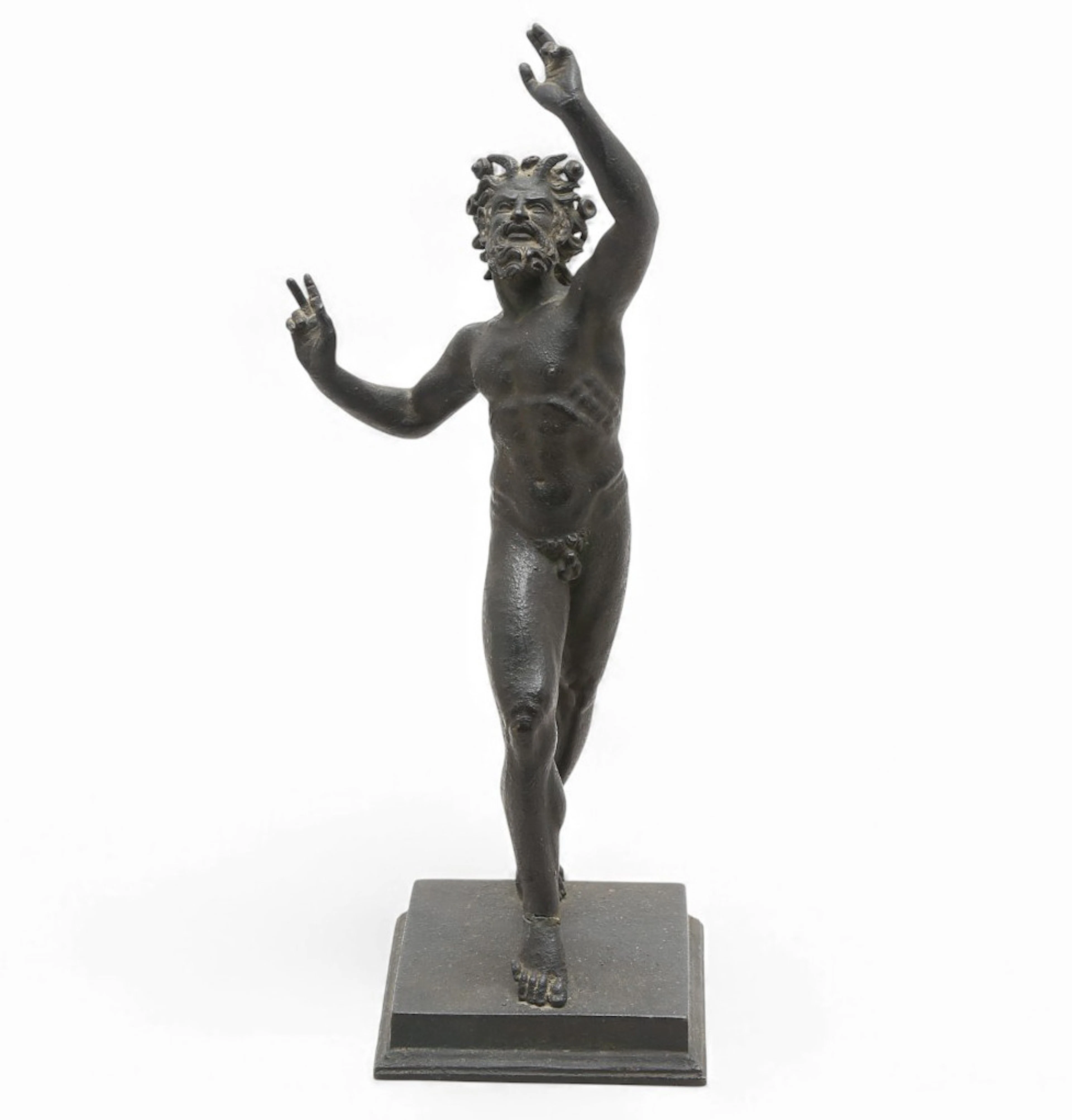 “Satyr”, Italian Gran Tour sculpture in blued bronze, from the 19th century.