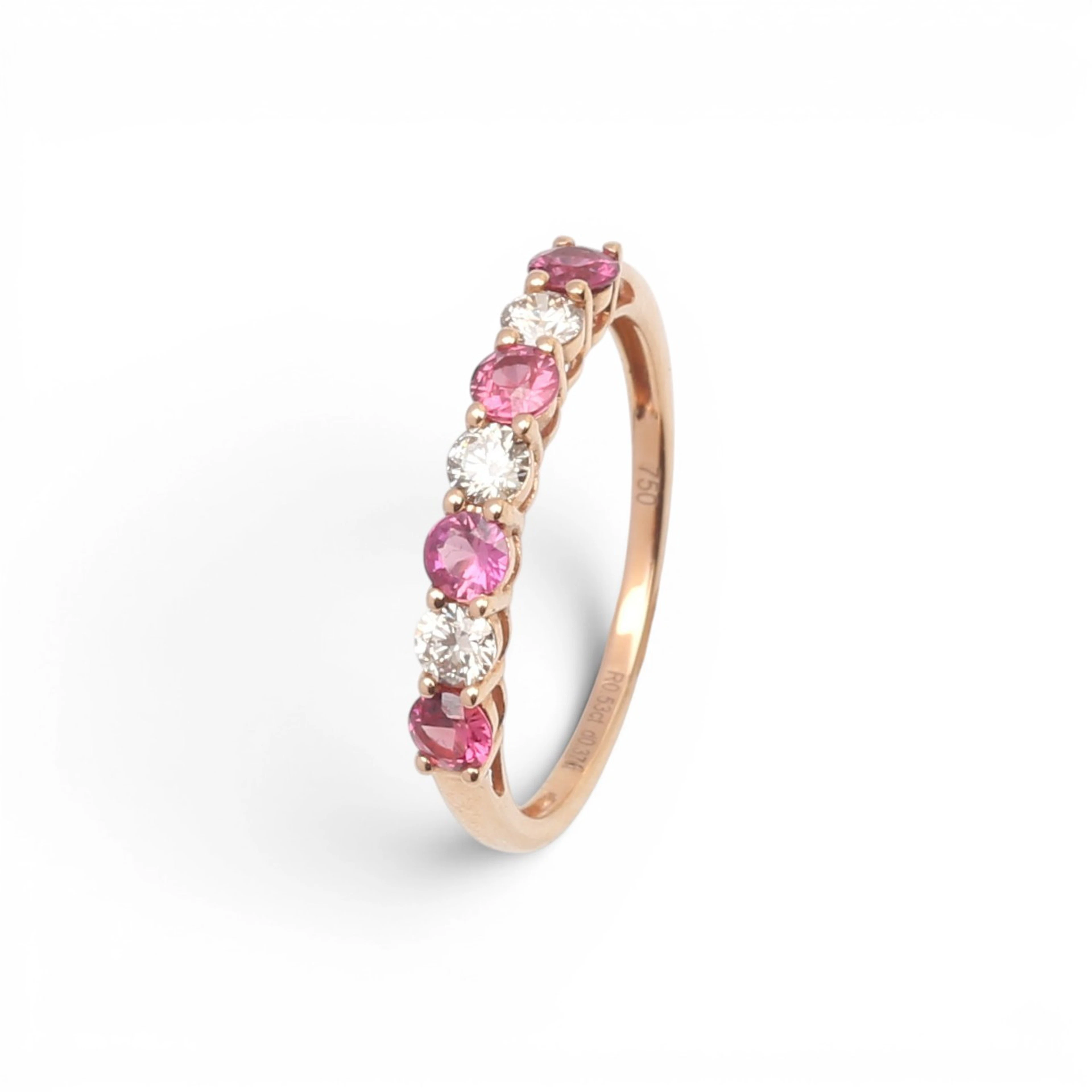 Diamonds and rubies half-band wedding ring.