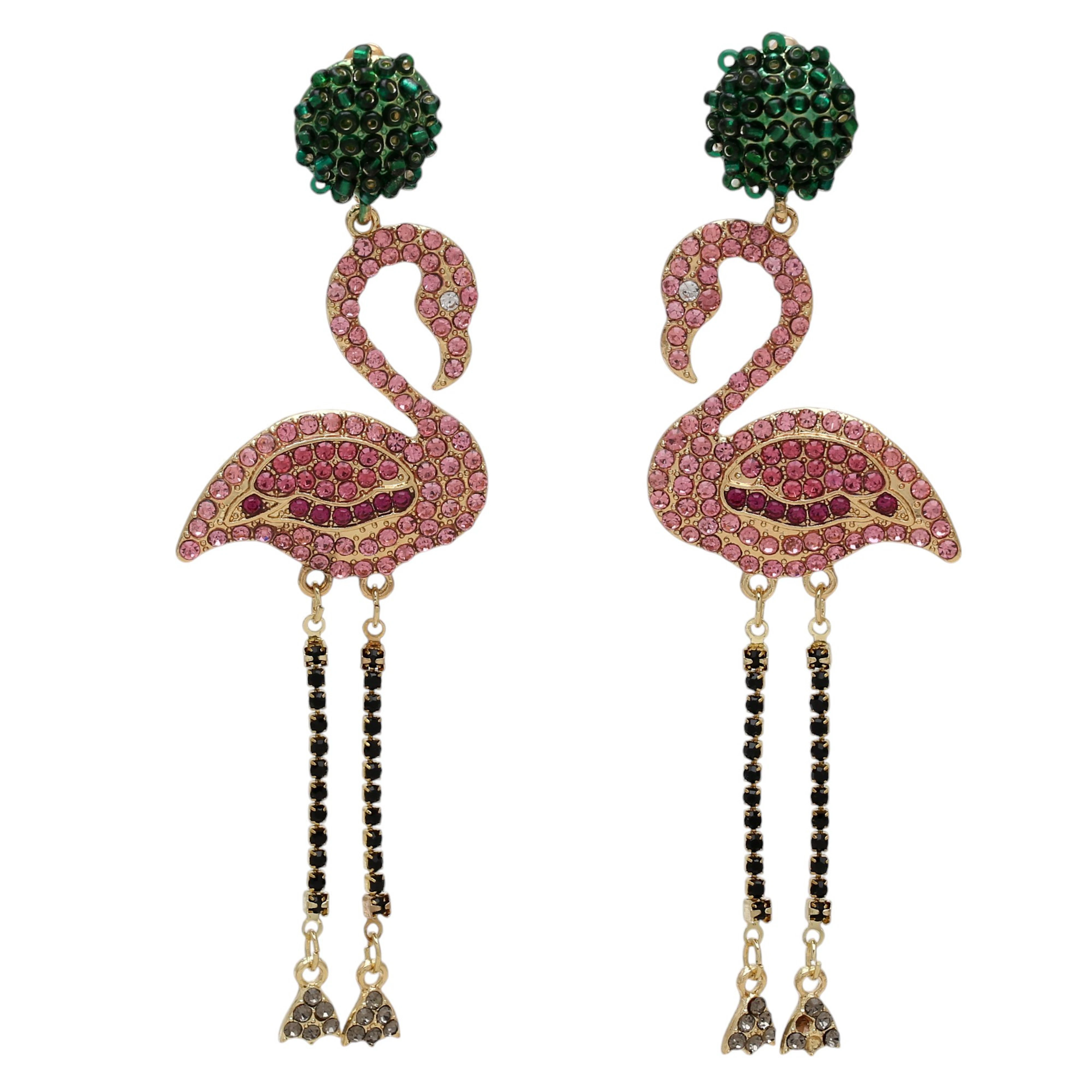 Zircons long earrings in the shape of flamingos.