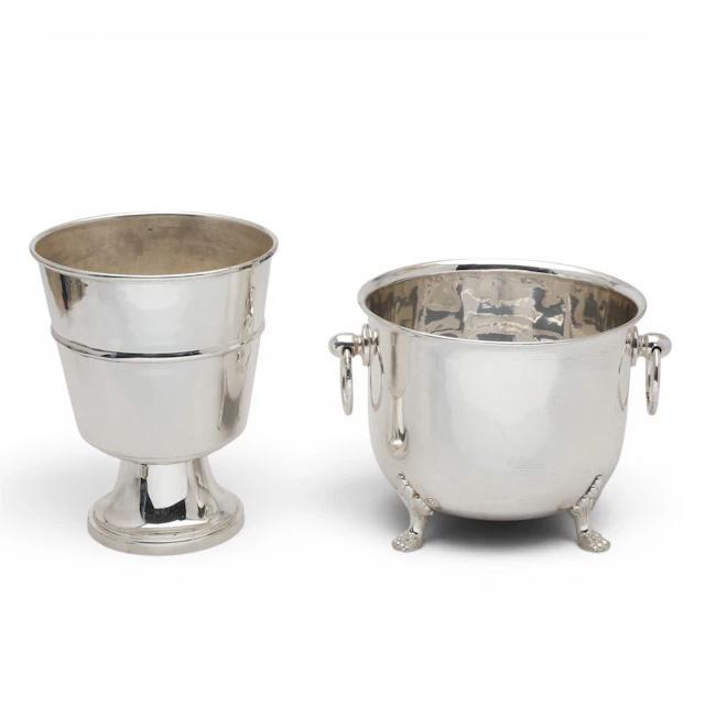 Two ice buckets in silvery metal, 20th Century.