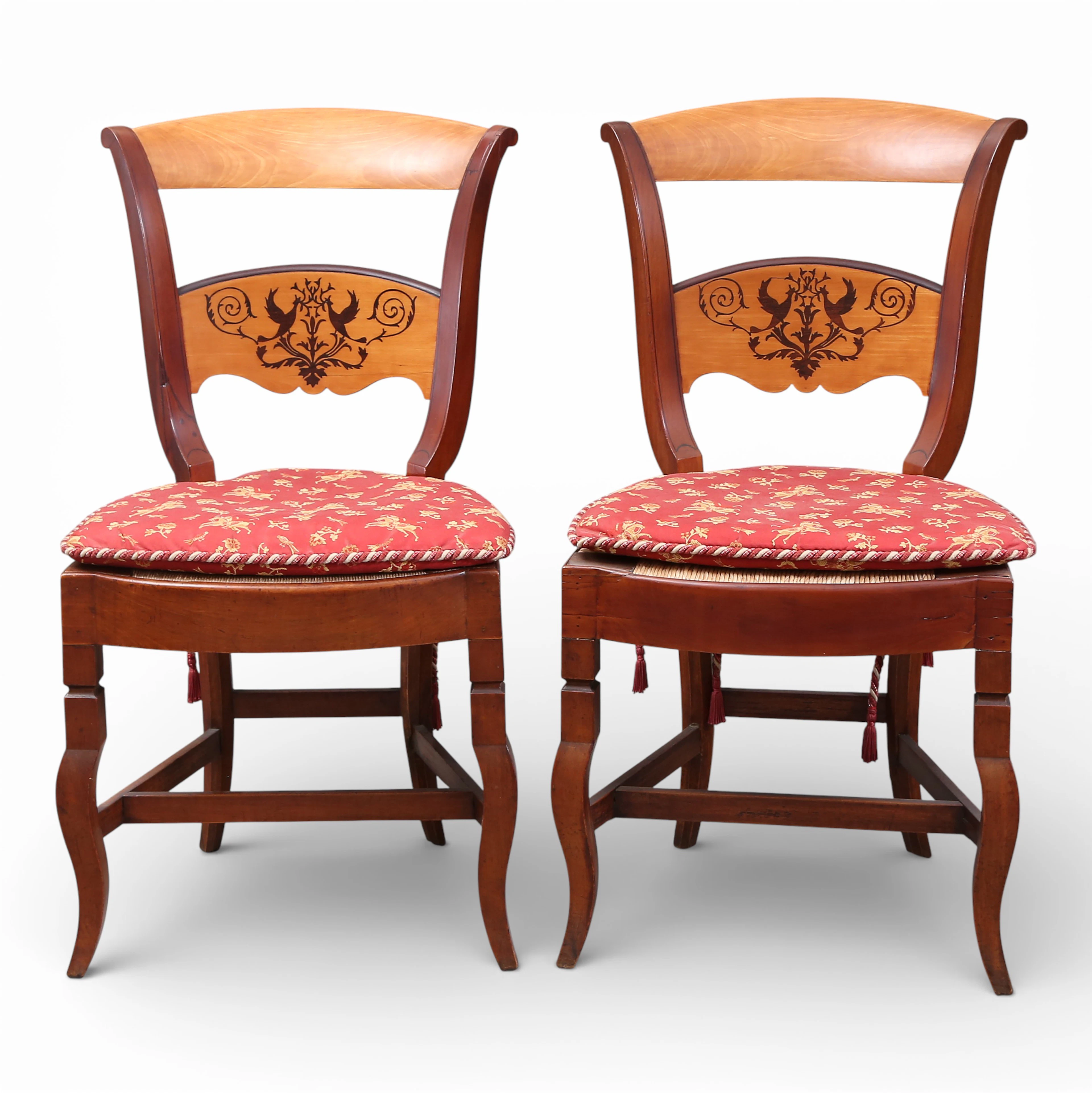 Set of six Fernandine chairs in mahogany and lemongrass with marquetry