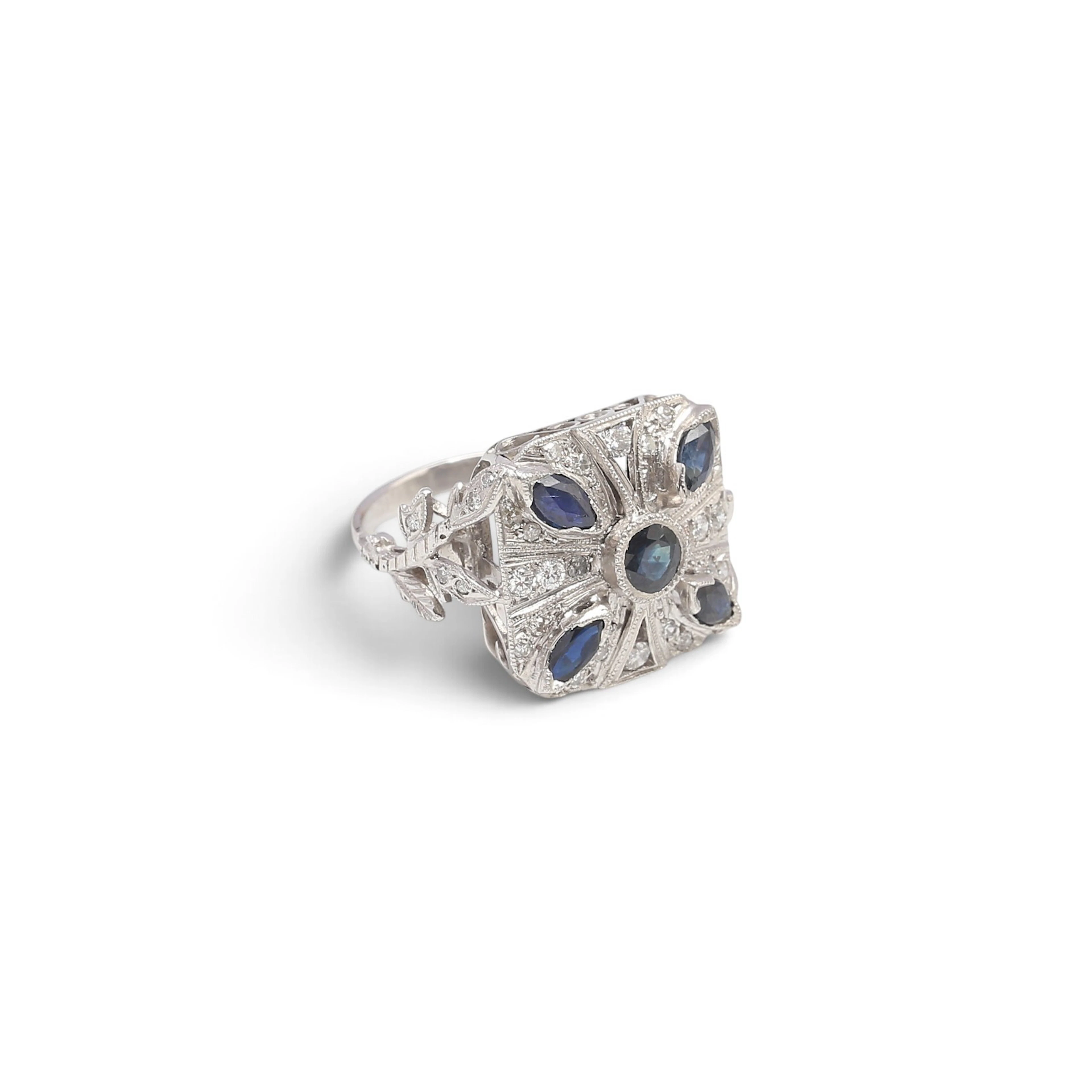 Sapphires and diamonds ring.