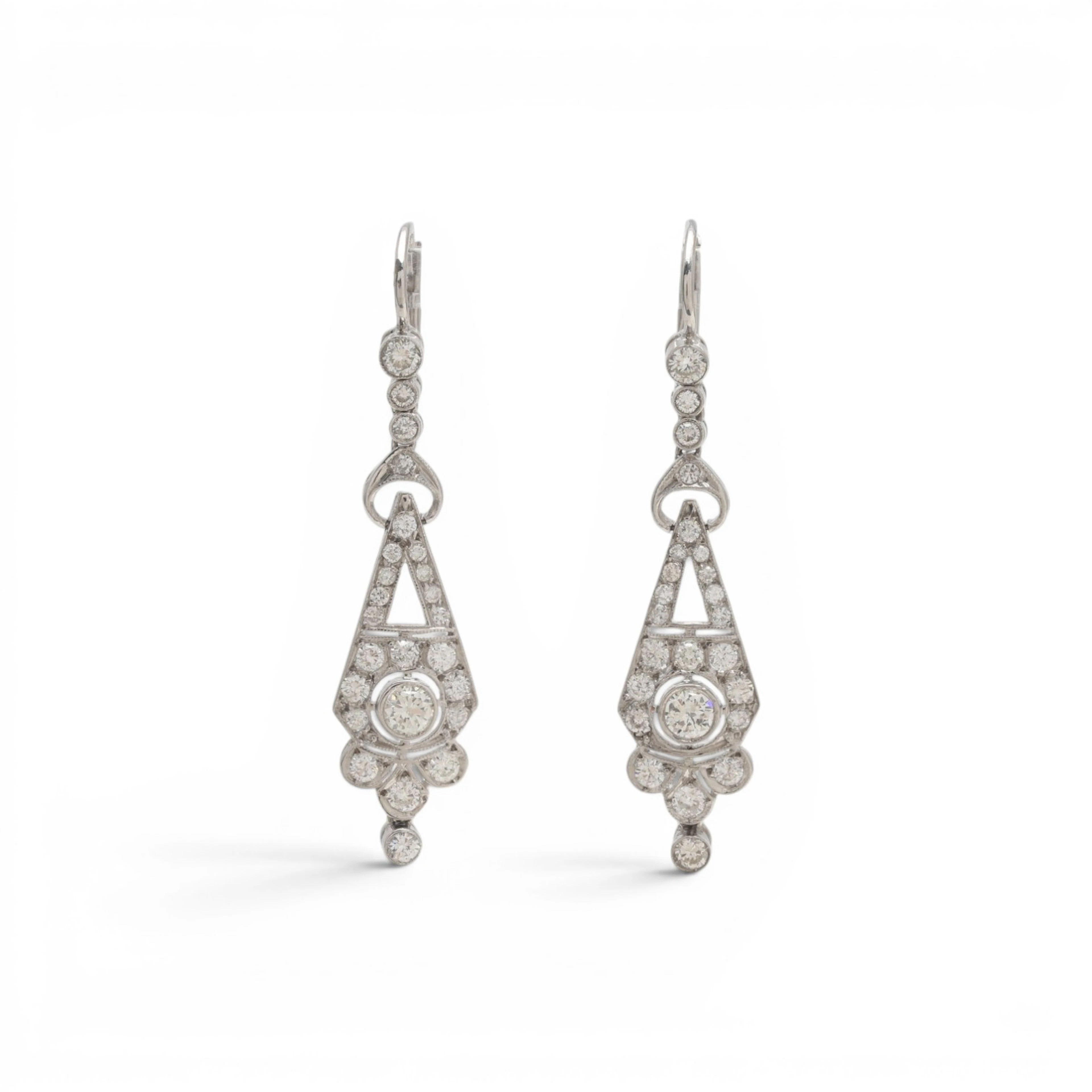 Art Deco diamonds long earrings, circa 1930.