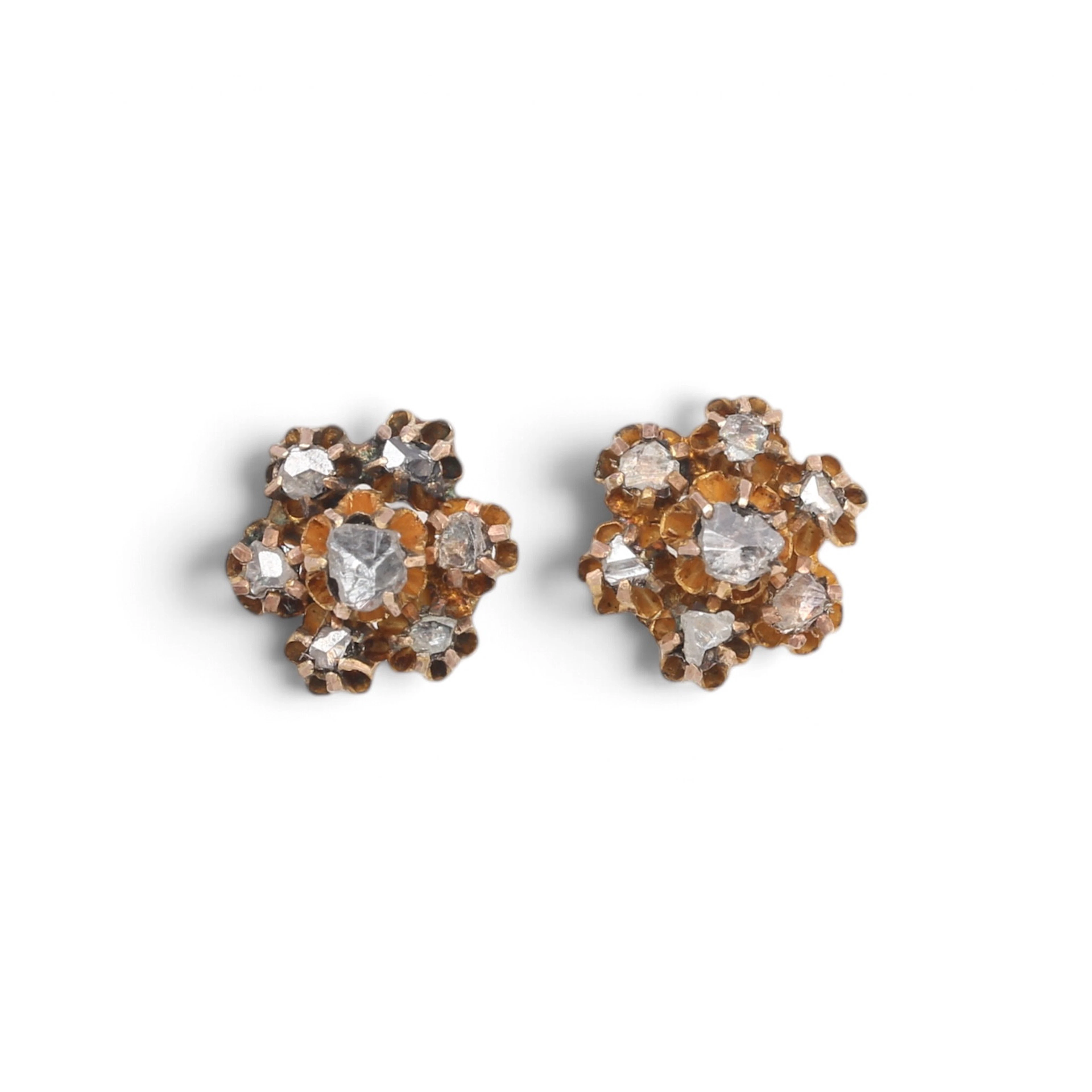 DIAMOND cluster earrings, late 19th century.