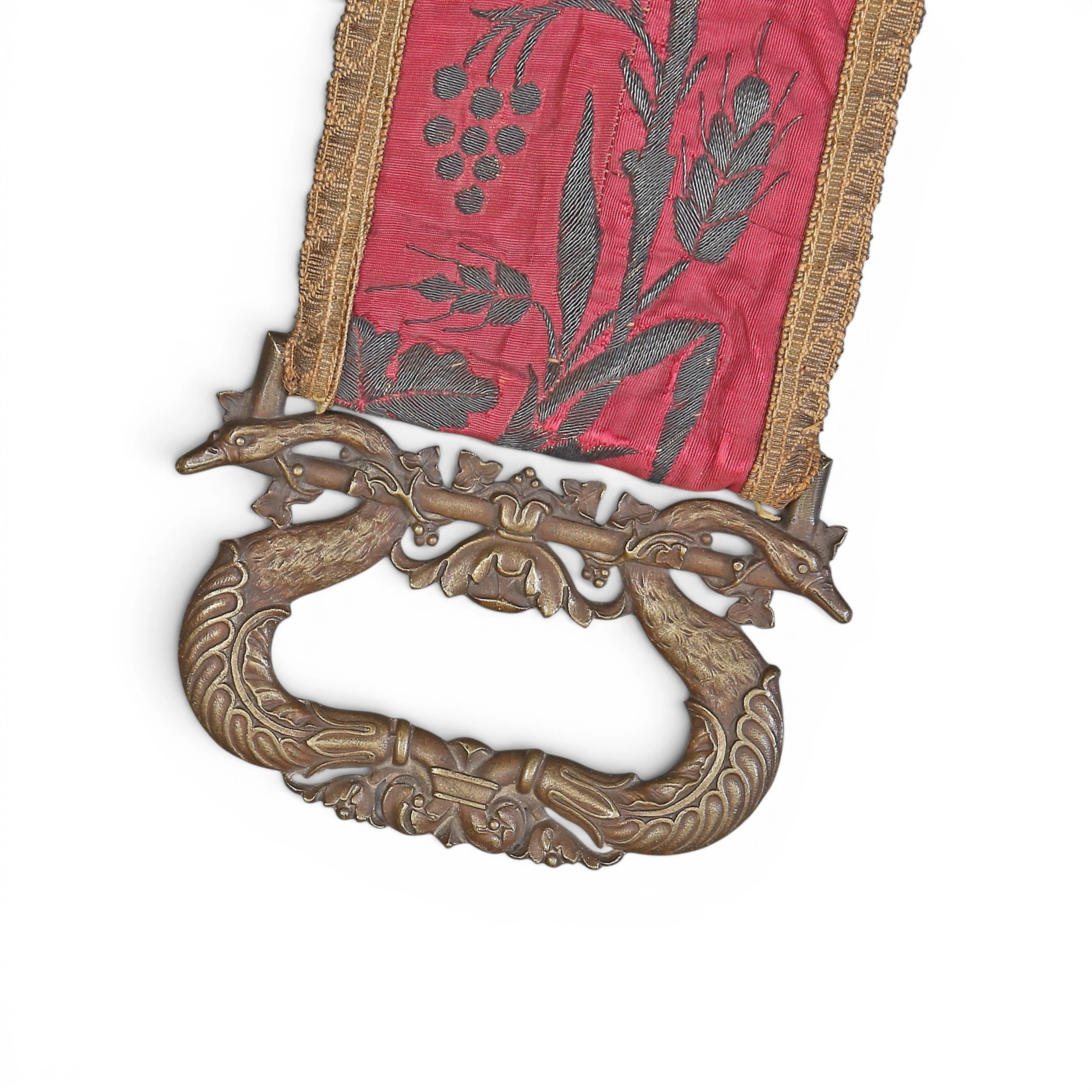 Empire service bell pull in silk embroidered with silver thread and