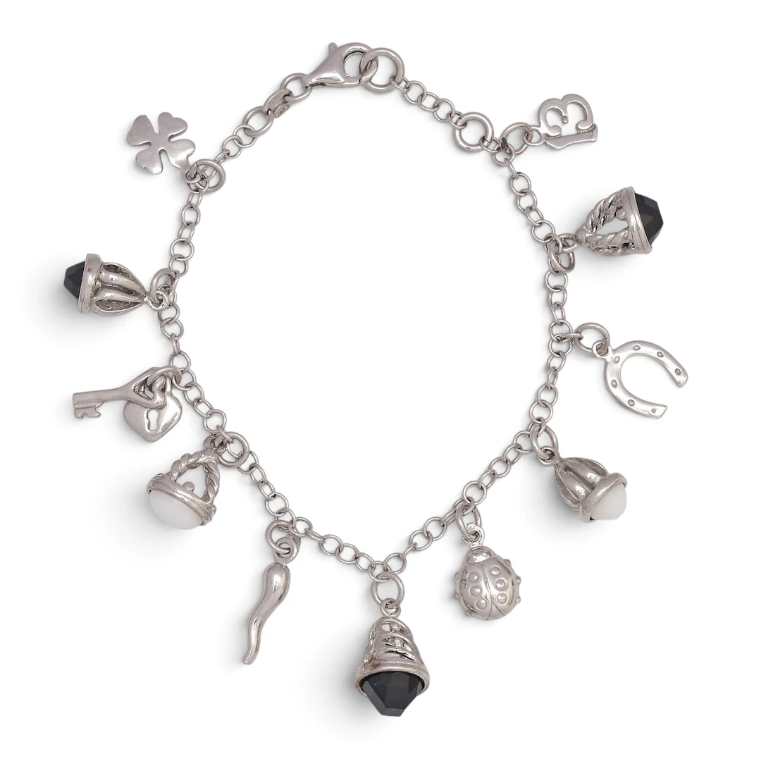 Silver bracelet with charms.