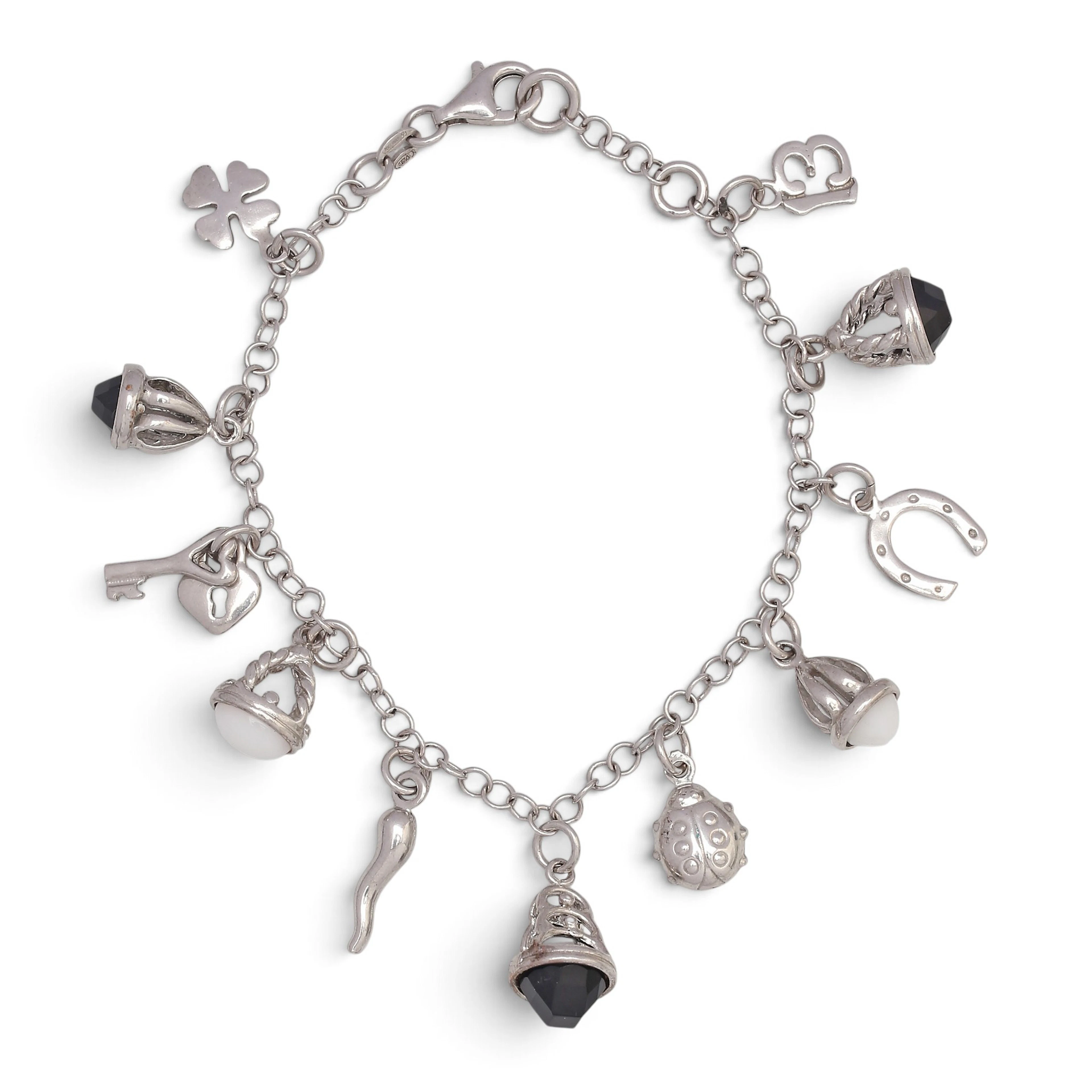 Silver bracelet with charms.