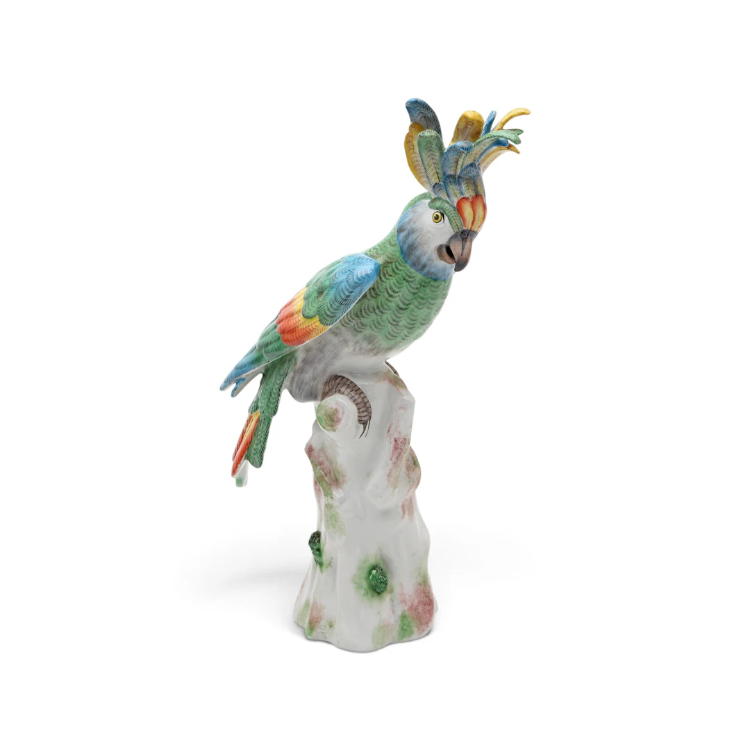 "Cockatoo", Paris porcelain sculpture by Bourdois & Bloch, early 20th century.