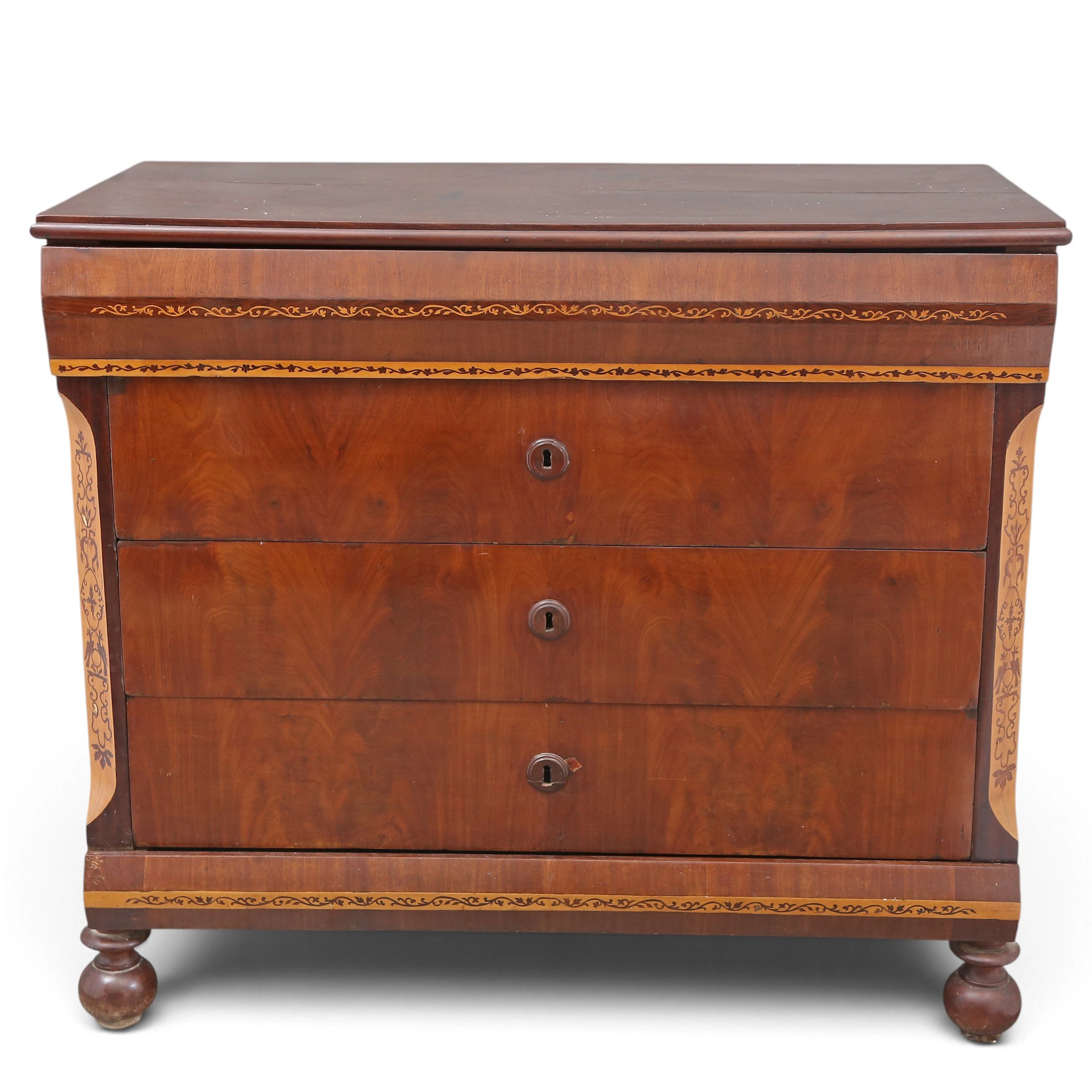 Mary Christine Regency chest of drawers in mahogany with boxwood marquetry
