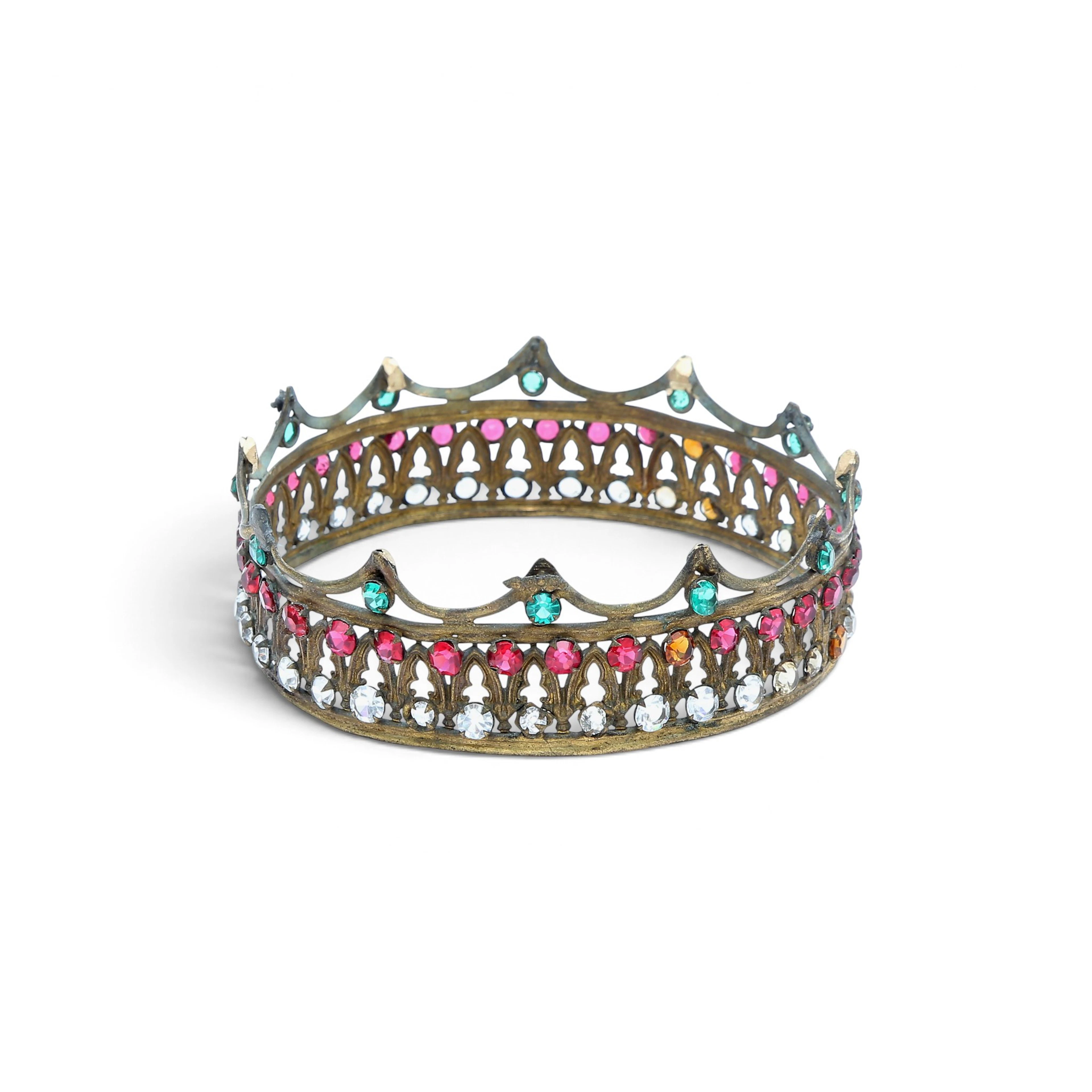 Brass crown for a religious statue with faceted glass applications