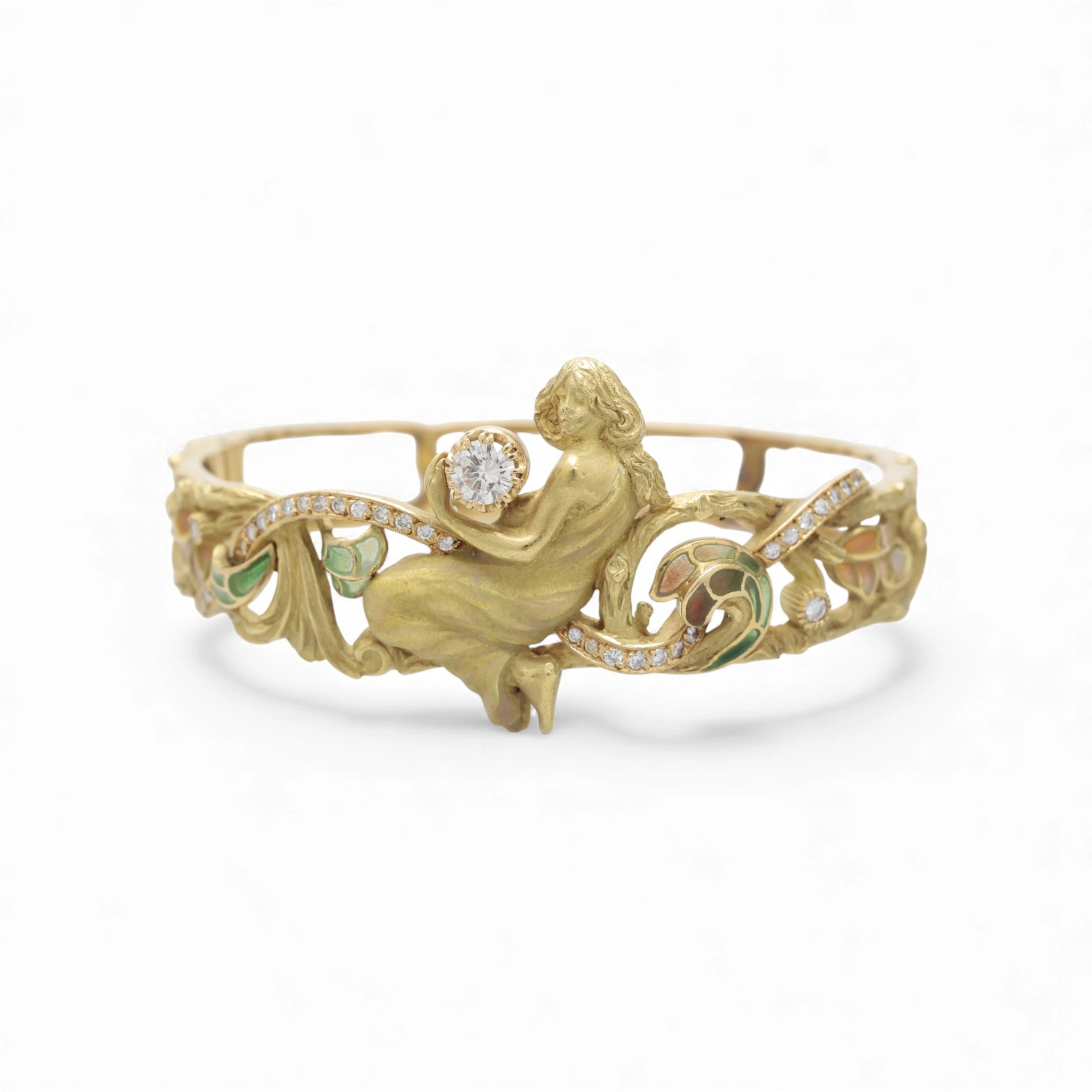 BAGUÉS - MASRIERA JEWELLERS. Modernist style nymph-shaped bangle bracelet.