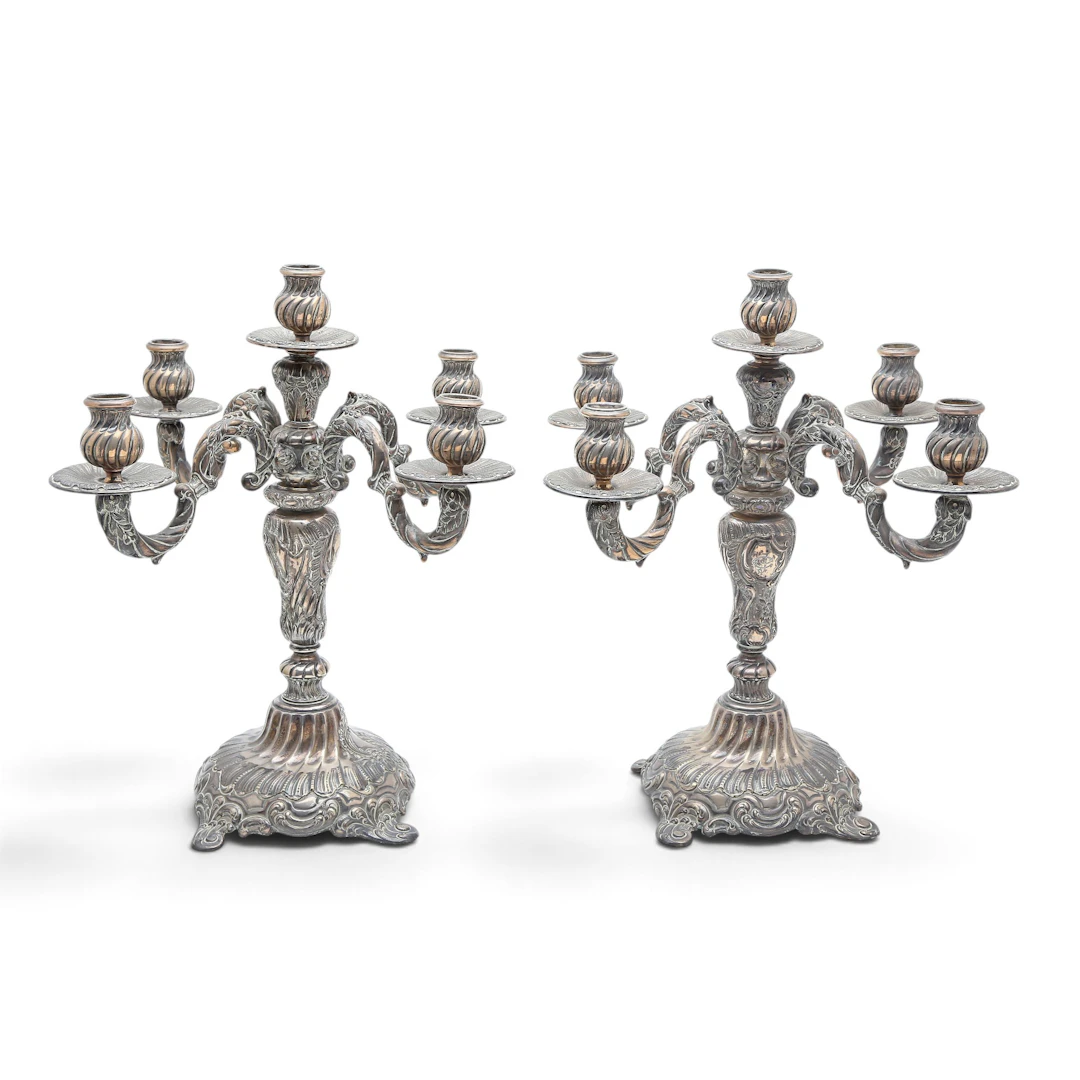 Pair of 18th-century style silver candelabra, late 19th-early 20th century.