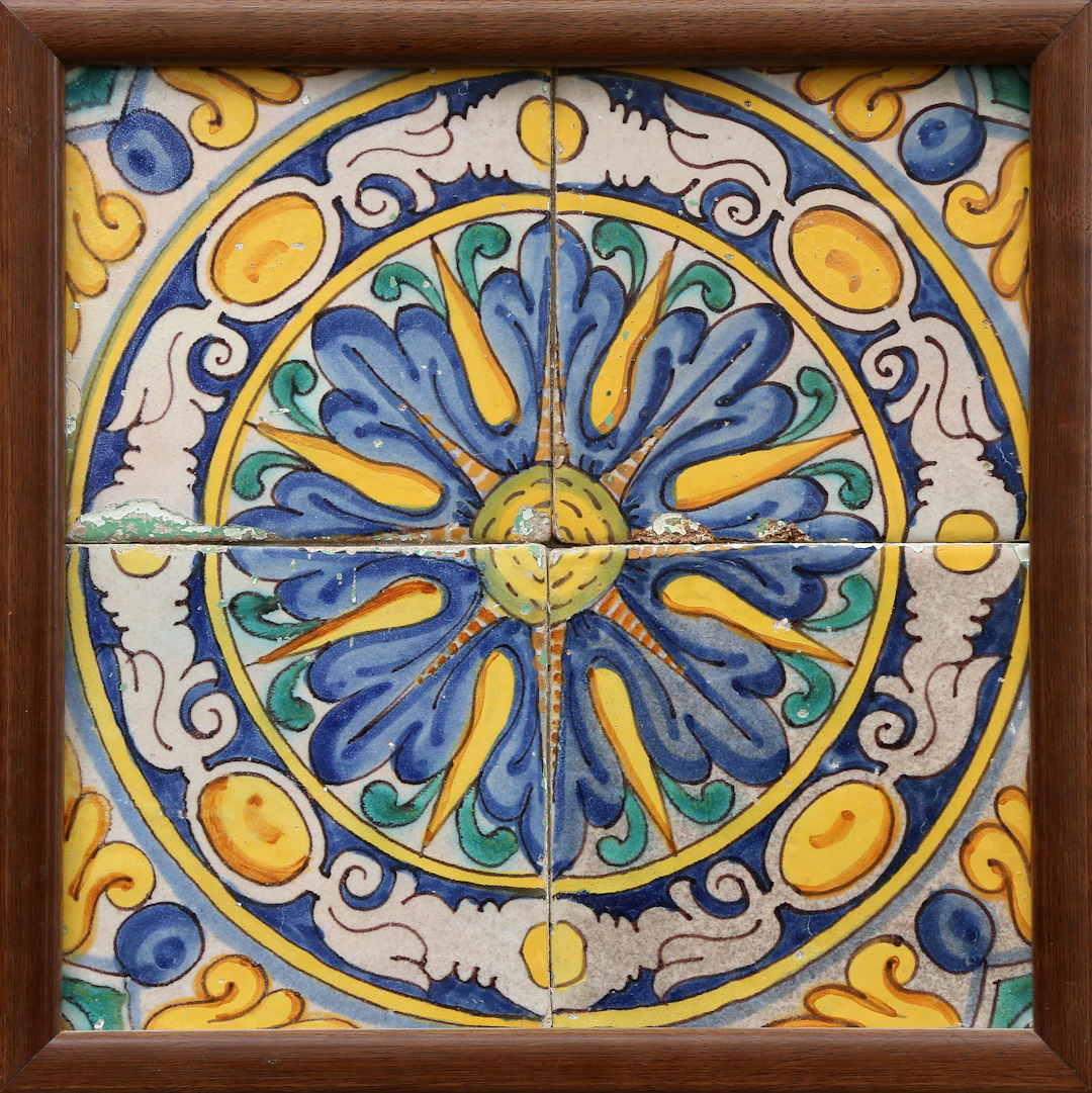 Panel of four Catalan tiles, 17th century.
