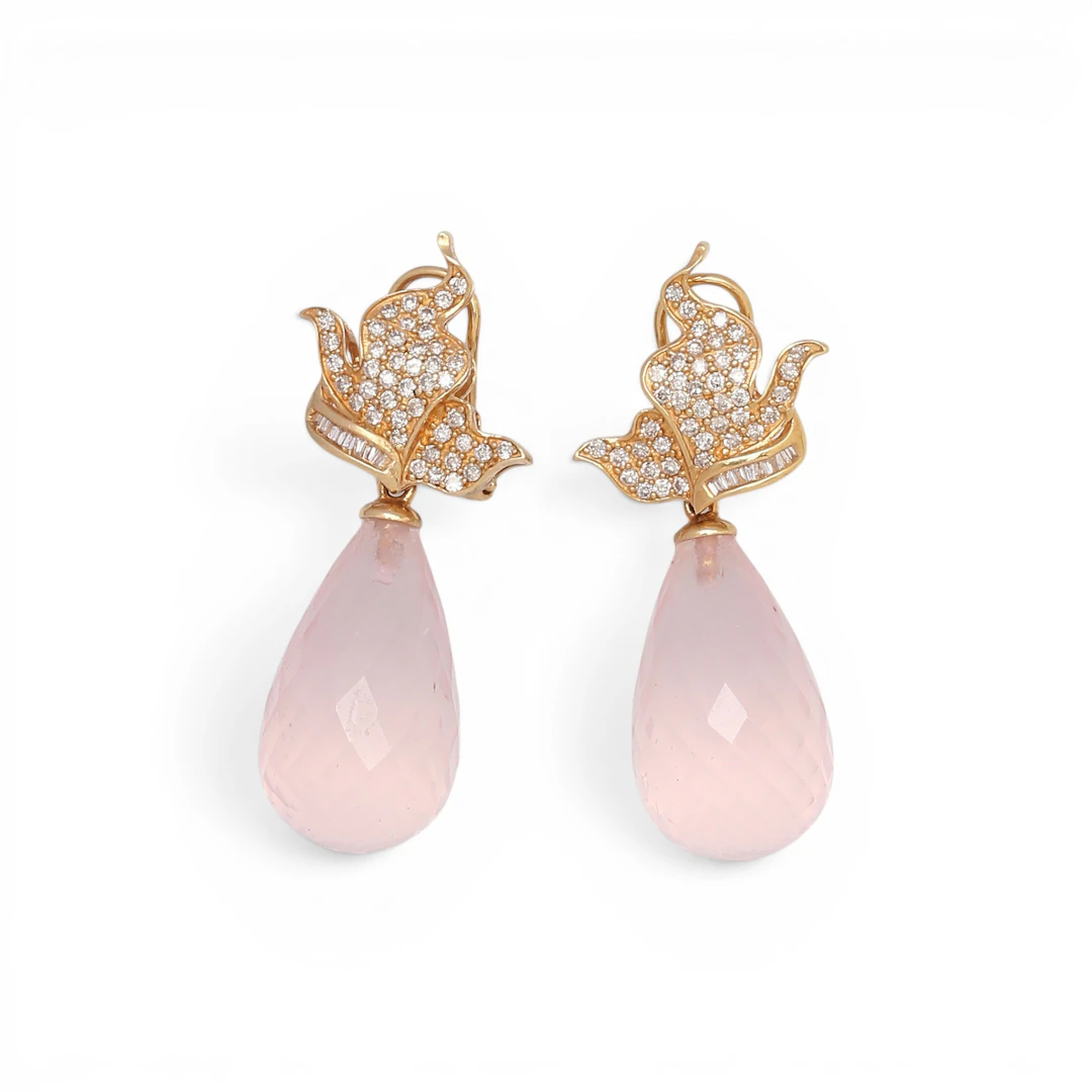Diamonds and quartzes long earrings.