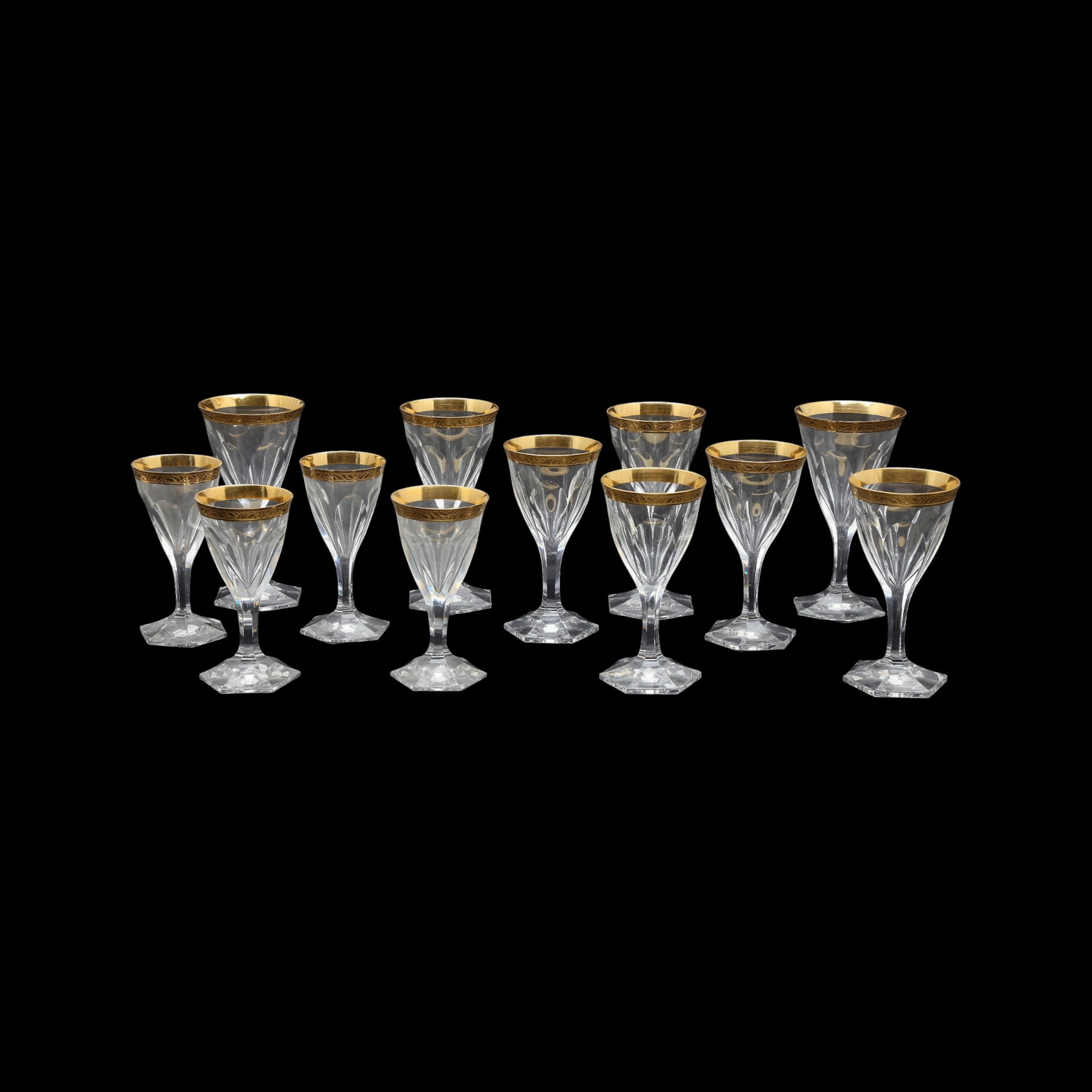 15-piece glassware set in Moser carved glass, ‘Lady Hamilton’ model