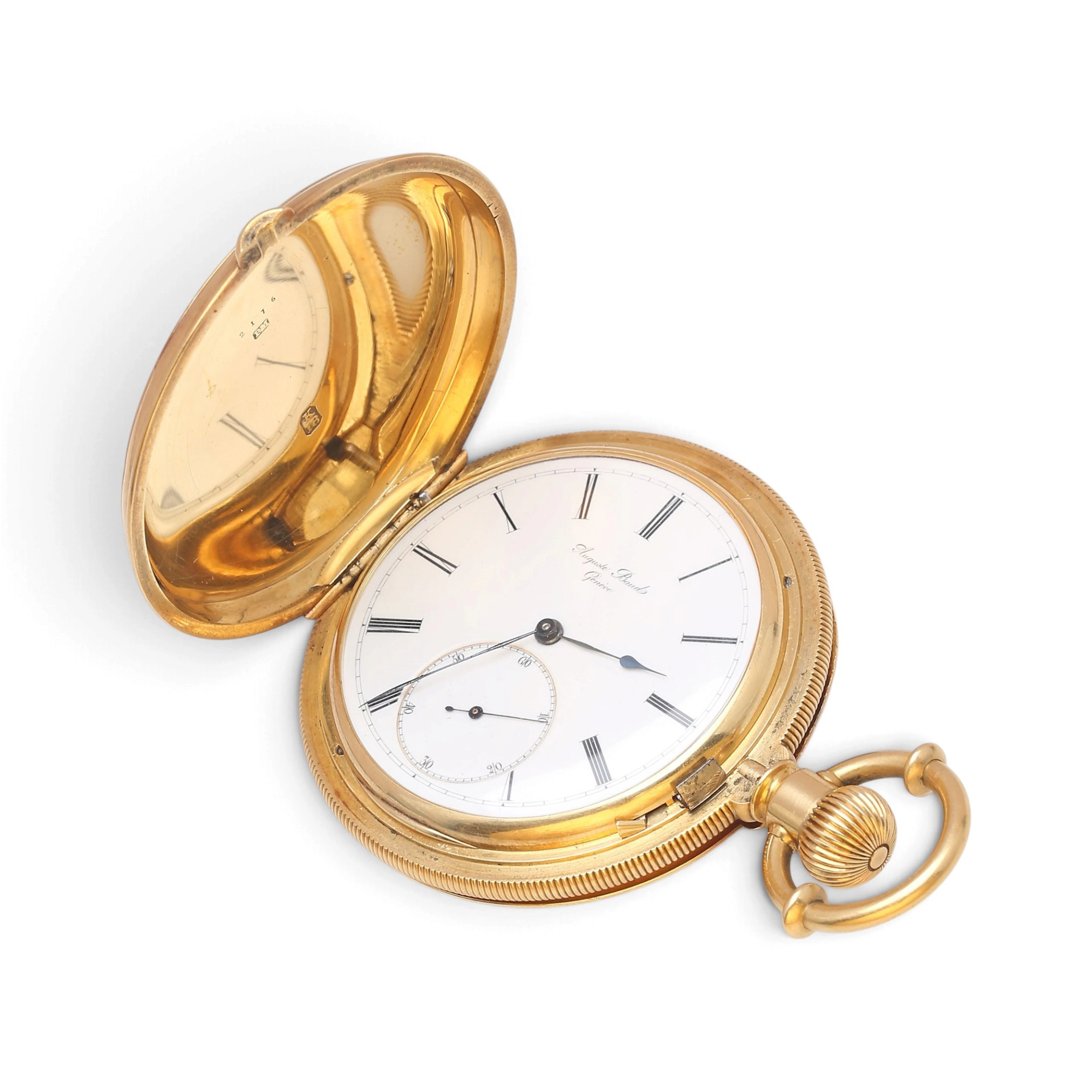 Swiss Auguste Baud gold pocket watch, late 19th century.