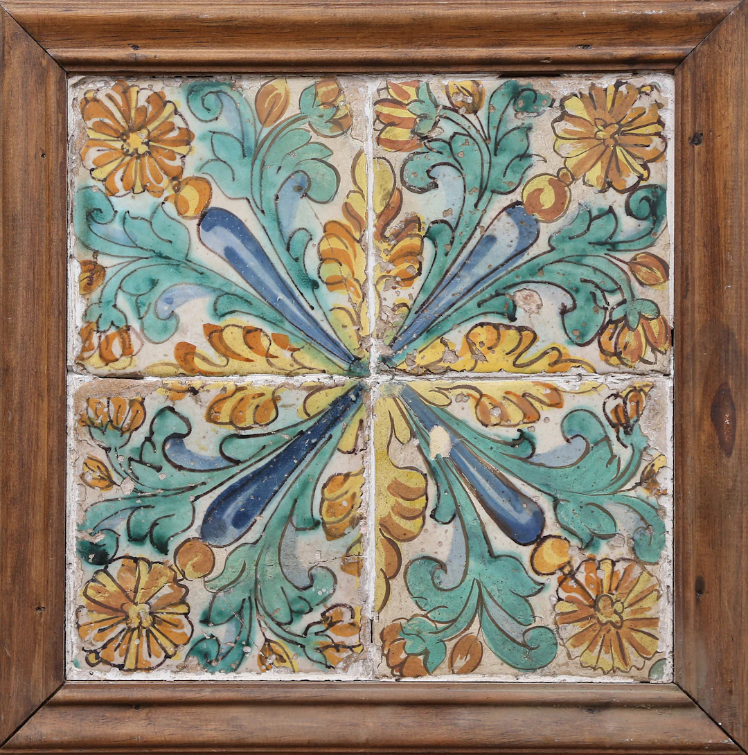PANEL of four Catalan tiles, 17th century.