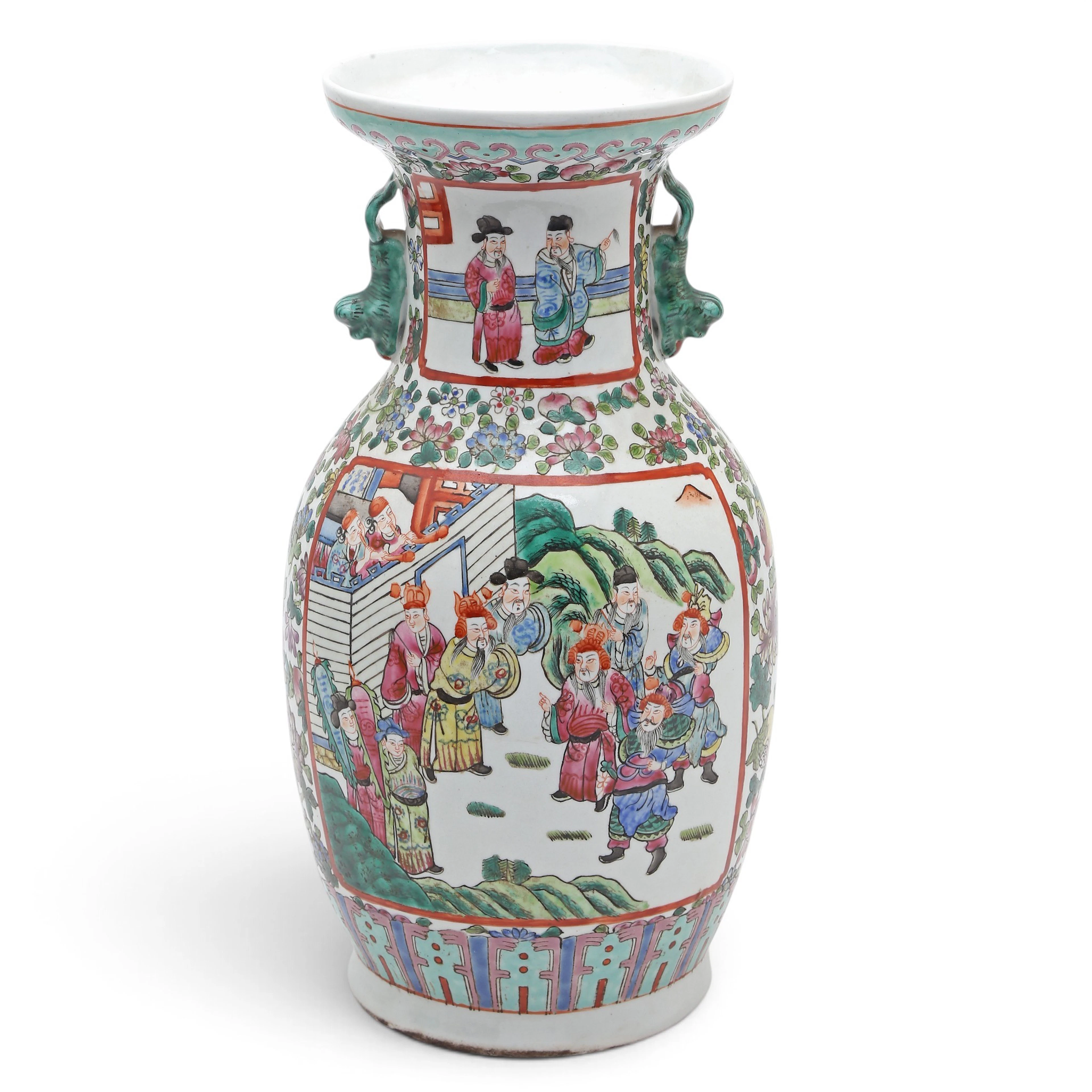 Jarrón chino en porcelana "familia rosa" de Cantón, de la segunda