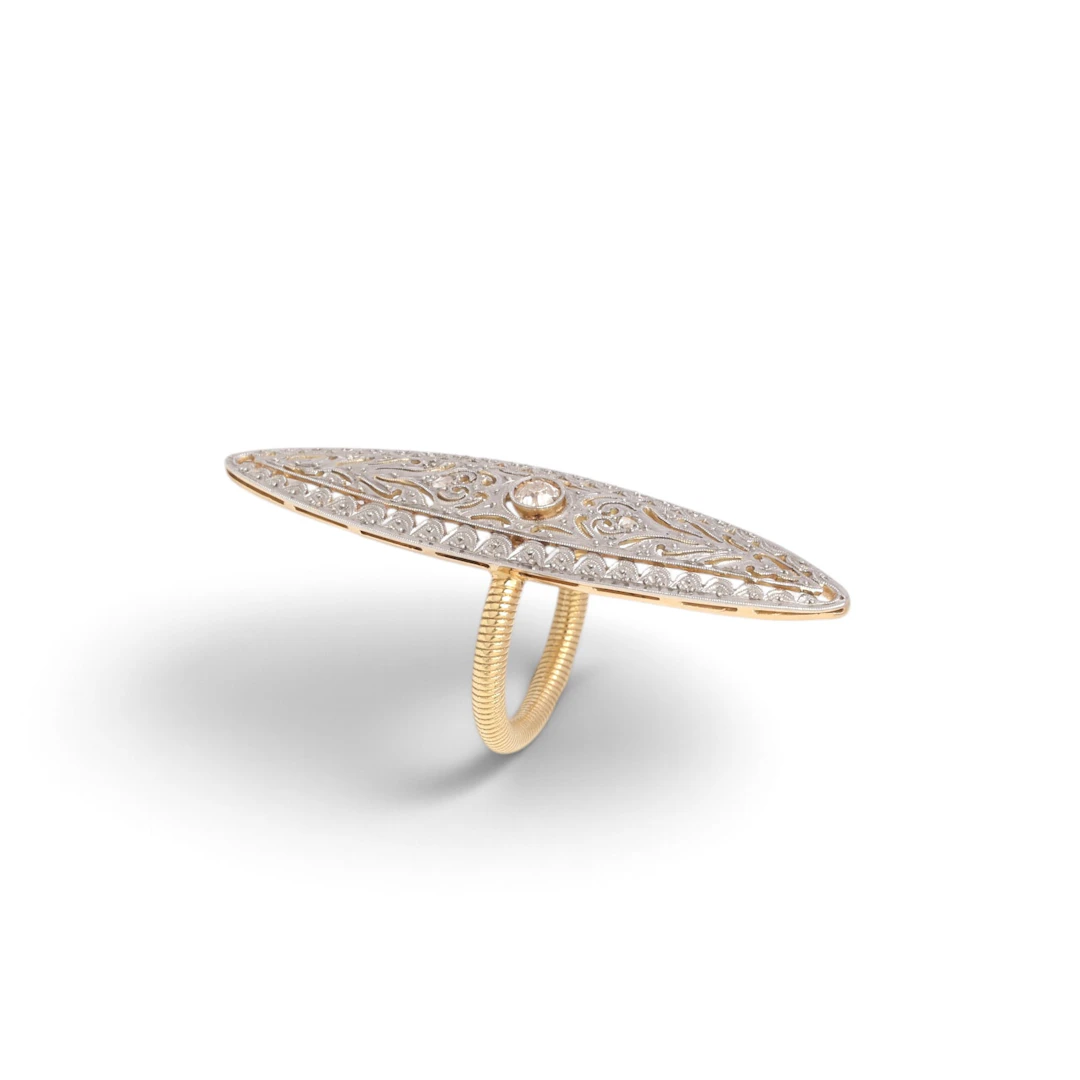 LARGE antique diamond marquise ring, early 20th century.