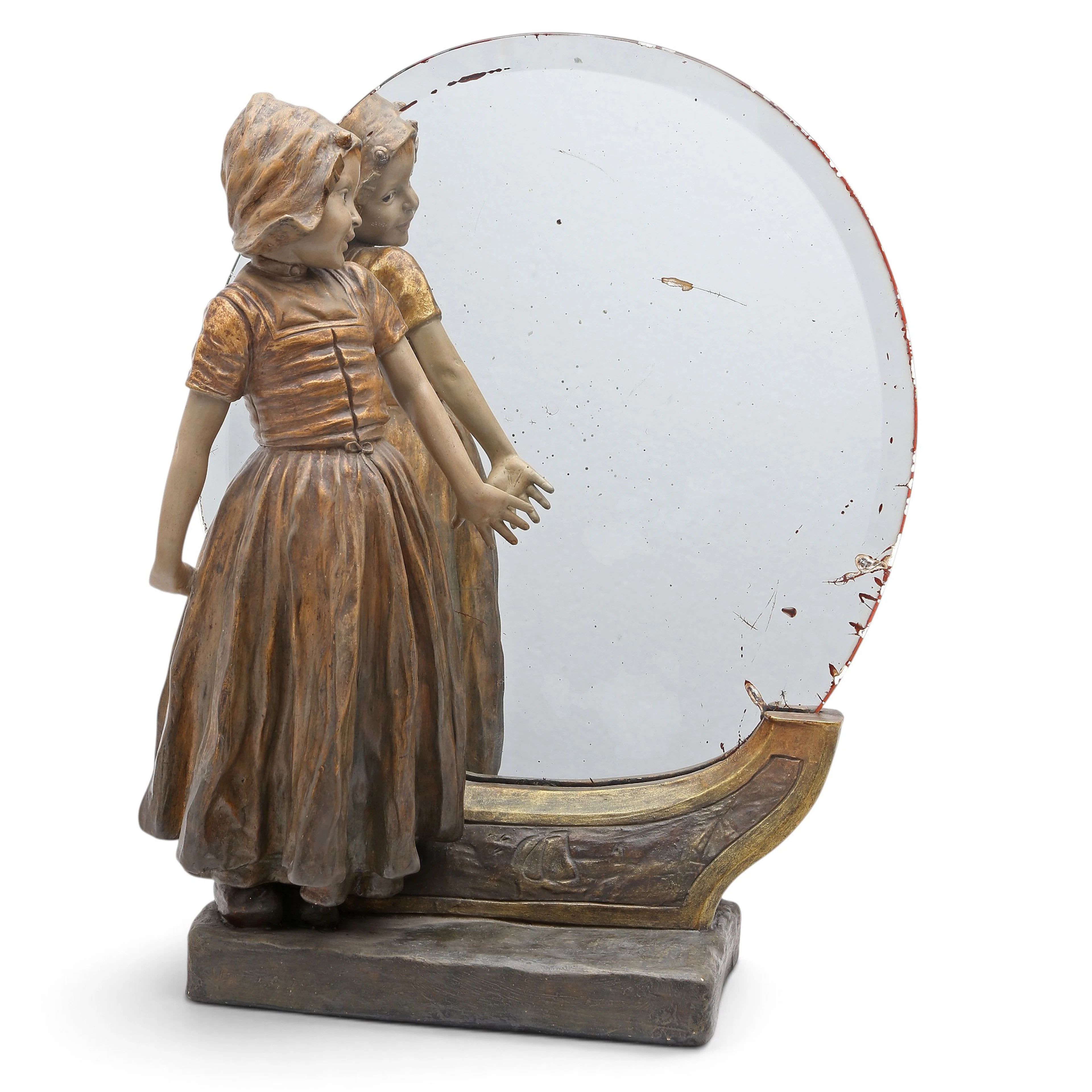 "Mirror with a country woman", Goldscheider polychrome terracotta