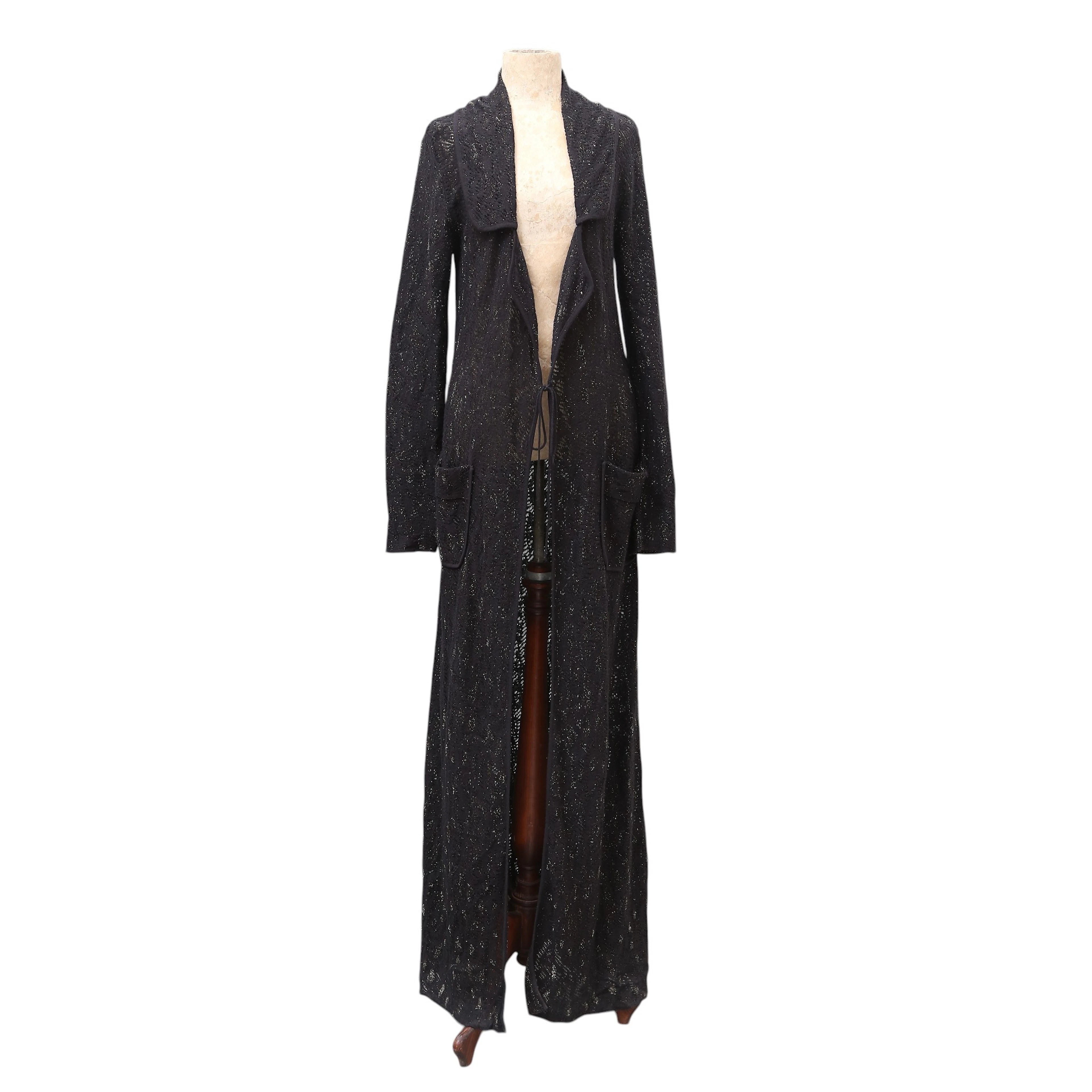 ROBERTO CAVALLI. Openwork overcoat with metallic threads.