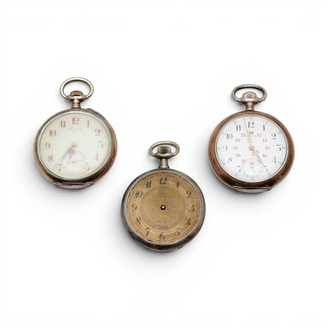 Tres relojes de bolsillo en plata, de principios del siglo XX.