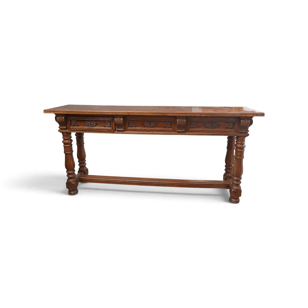 Baroque style console table in walnut, 20th Century.