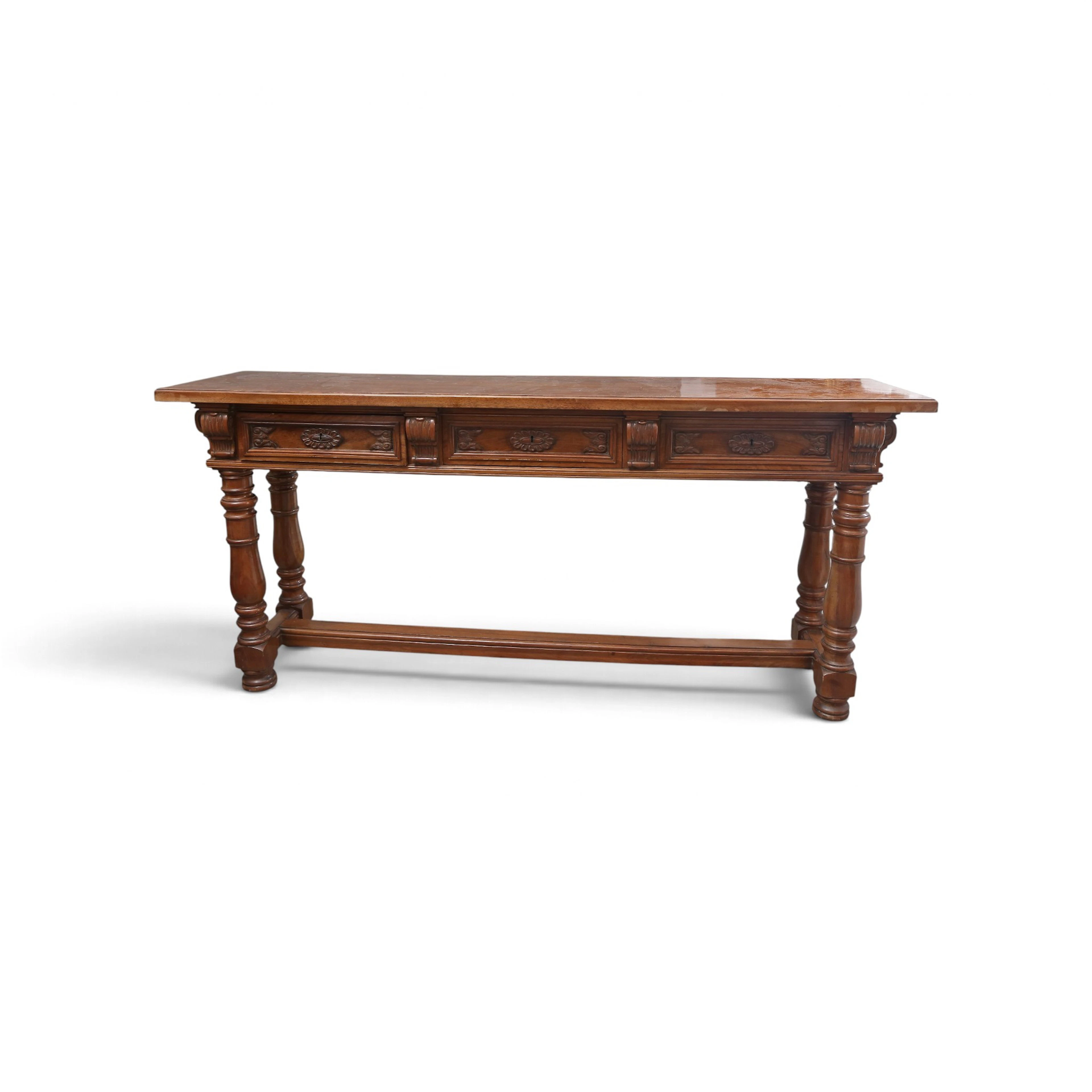 Baroque style console table in walnut, 20th Century.