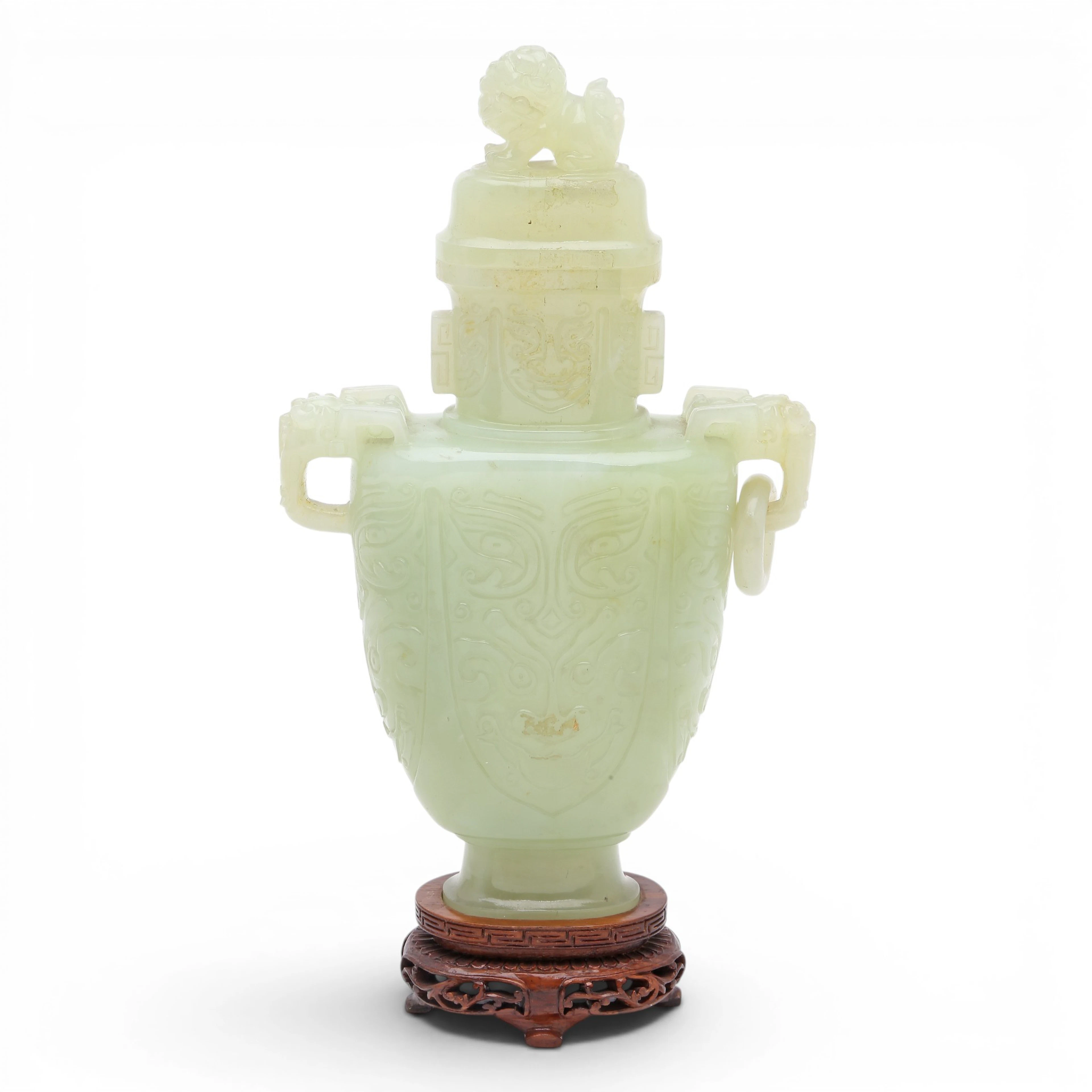 Chinese carved jadeite jar, 20th Century.