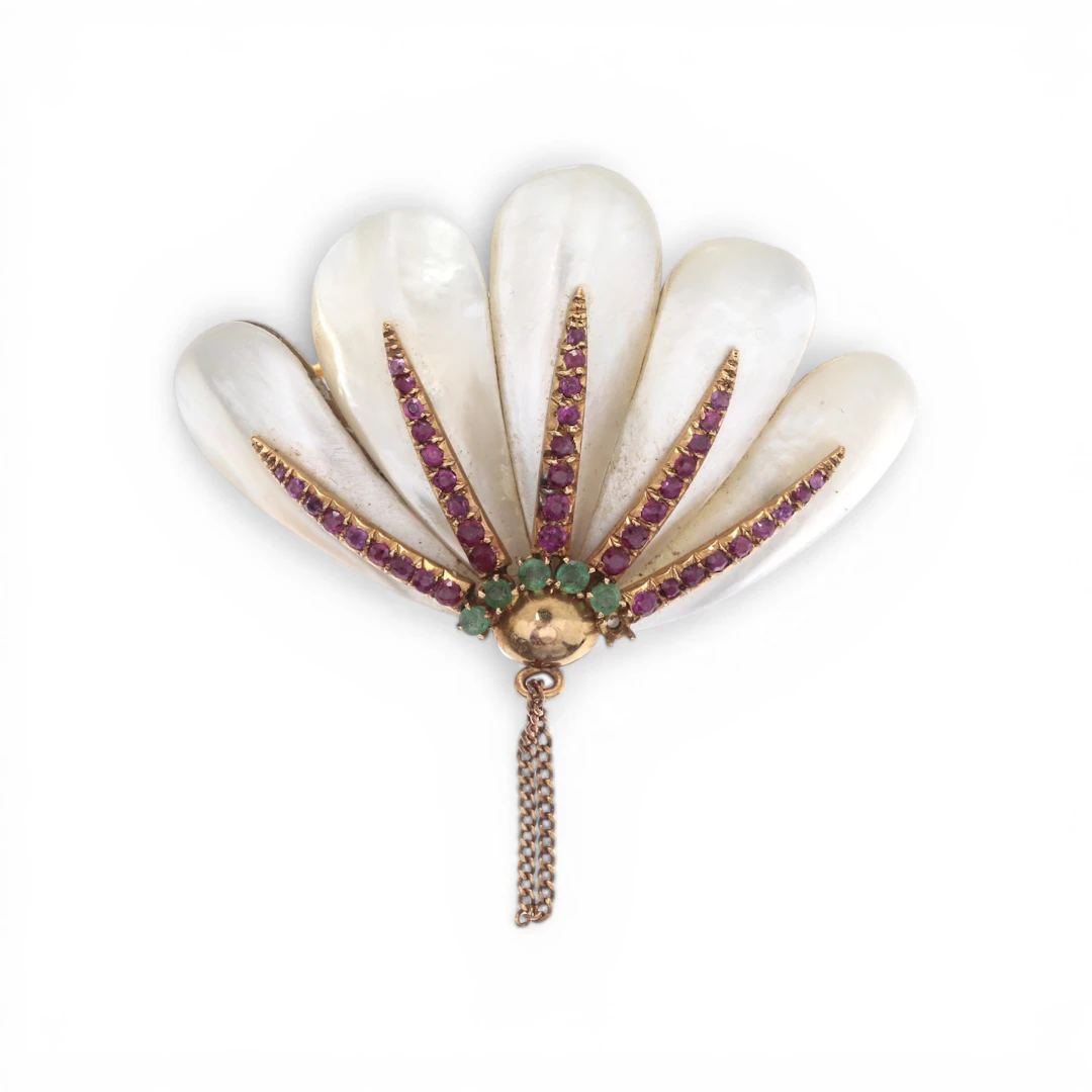 French fan-shaped rhinestone brooch, mid-20th century.