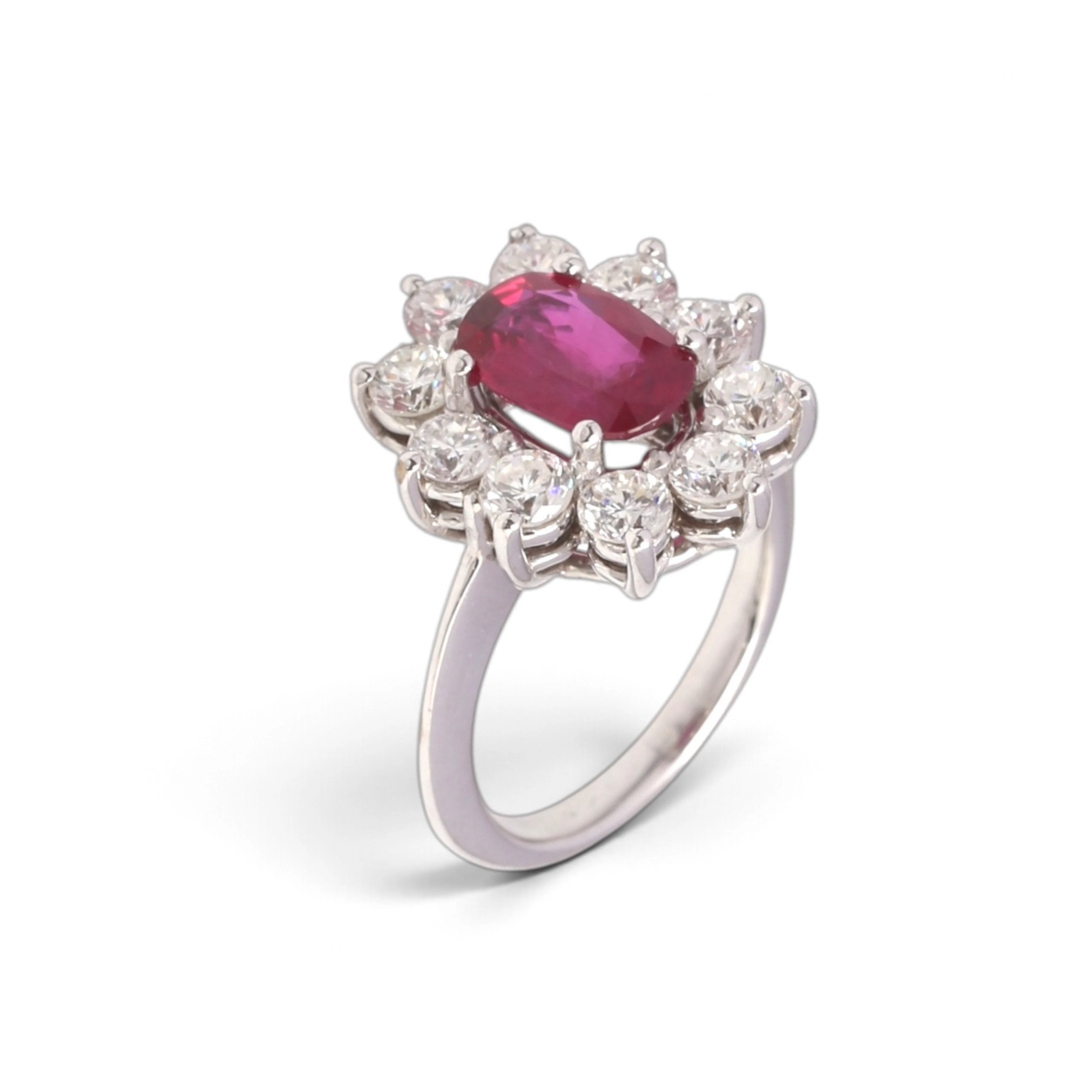 Ruby and diamonds rosette ring.