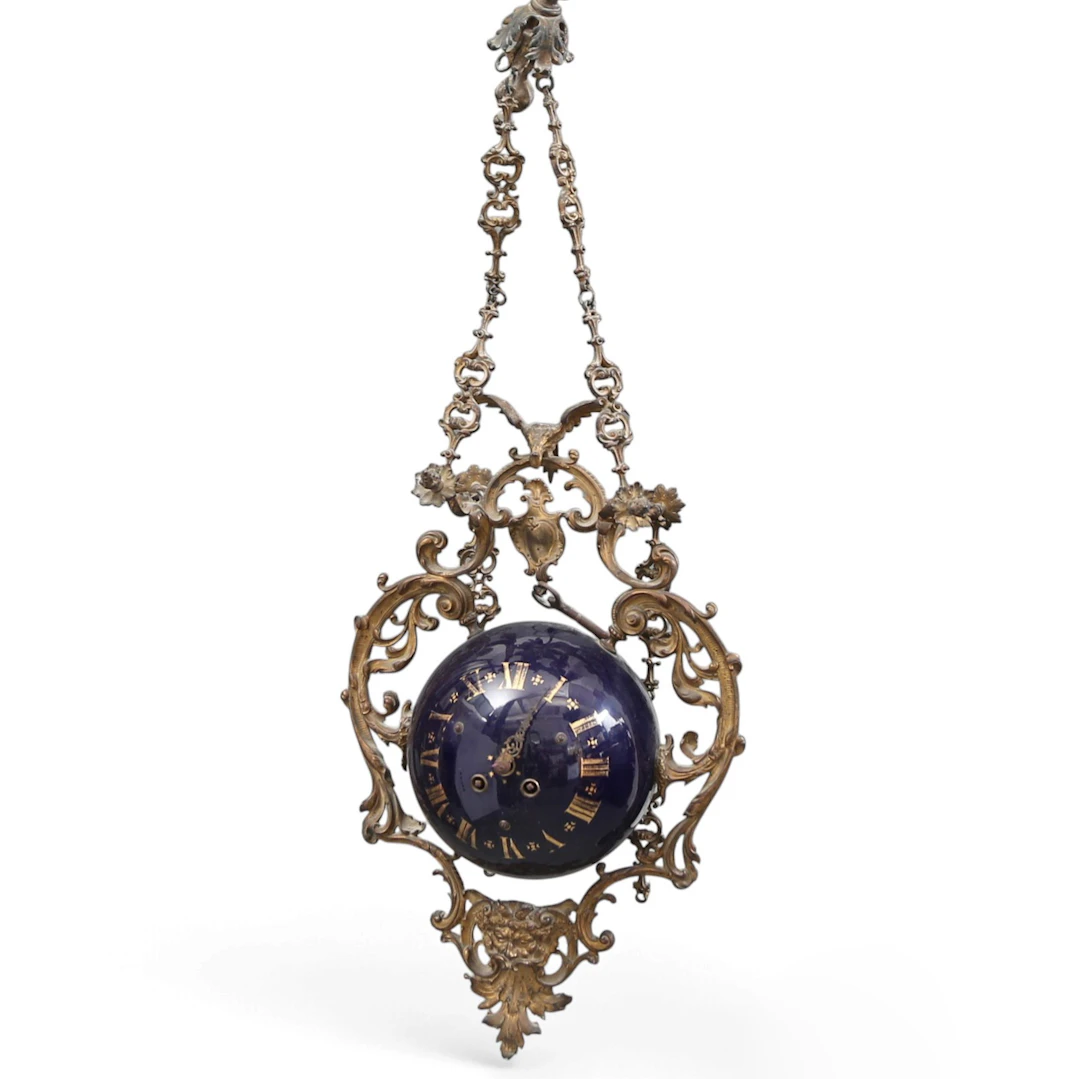 apoleon III wall clock in "bleu de roi" earthenware and gilt bronze