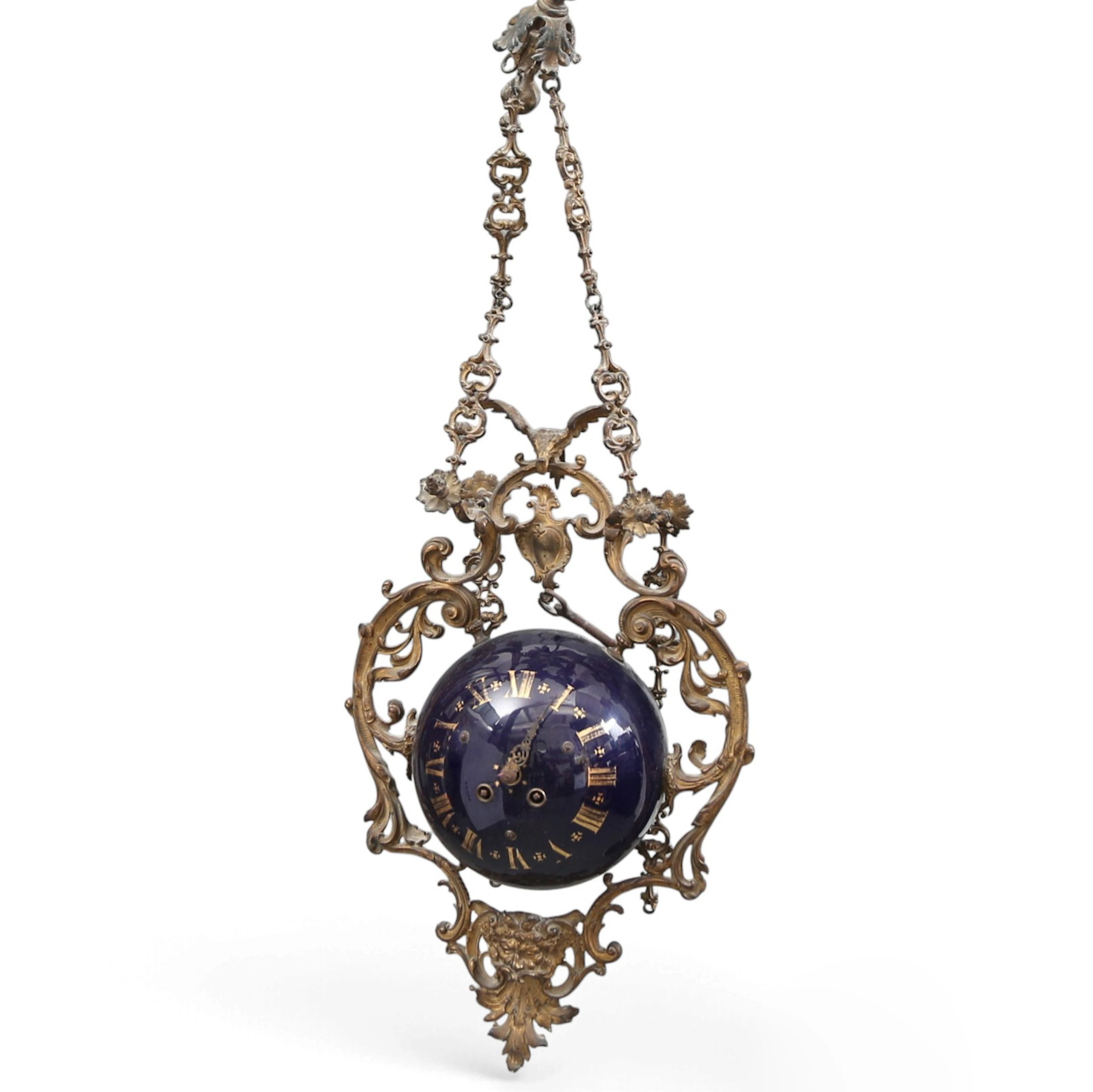 apoleon III wall clock in "bleu de roi" earthenware and gilt bronze